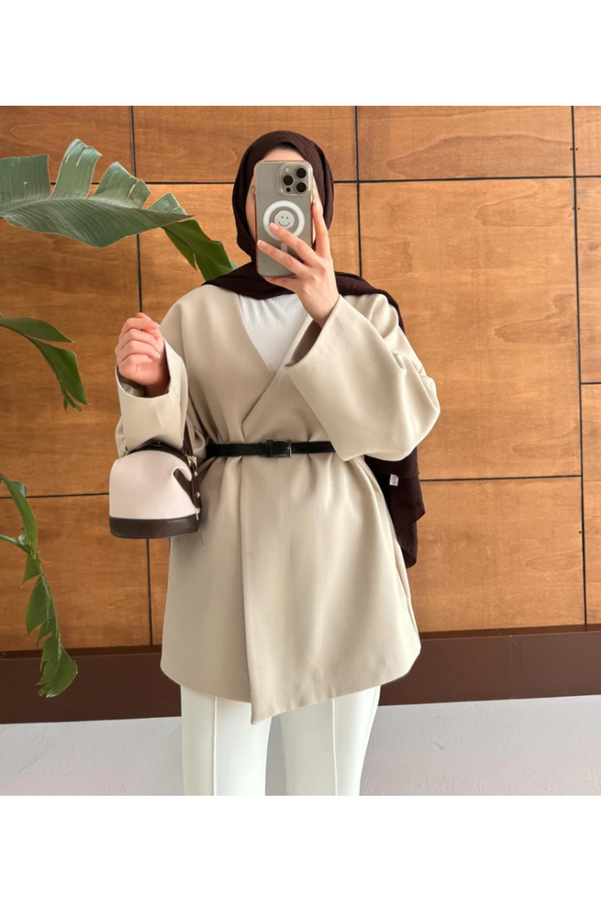 Kadın Kemerli Kimono Astarlı Şık Ceket