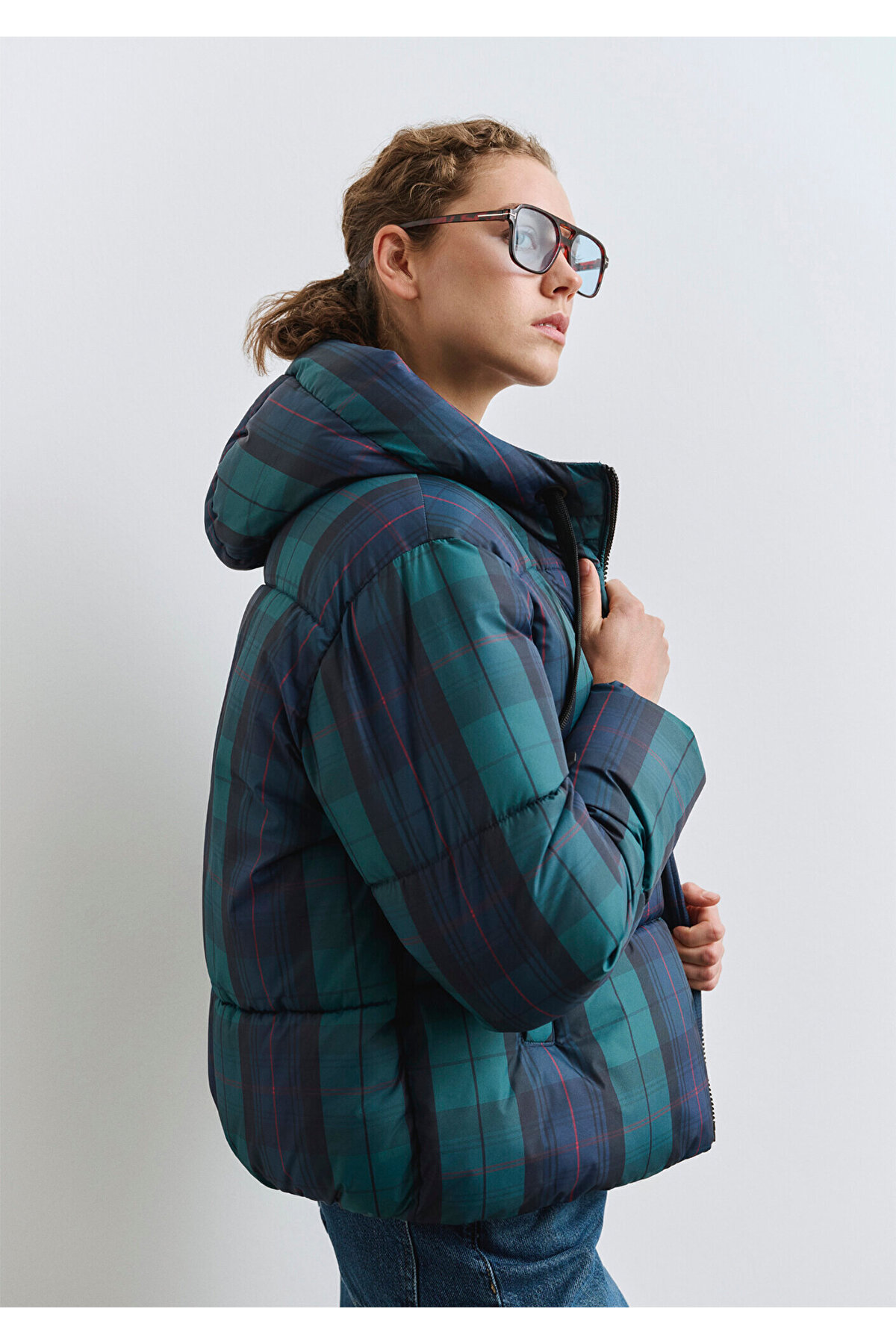 Su İtici Kareli Şişme Mont 1110706-90380