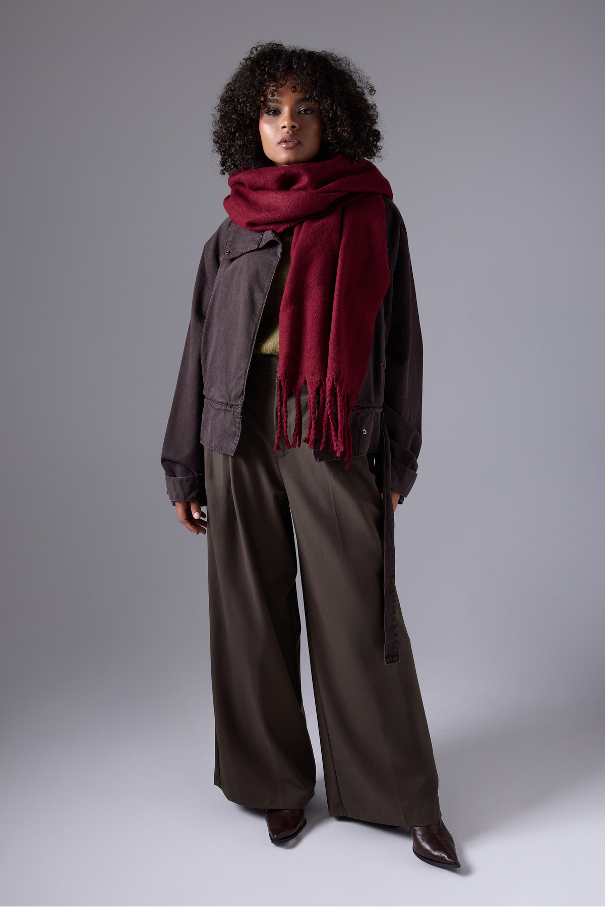 Yumuşak Dokulu Puffy Şaçaklı Şal Atkı - Trend Kalın Kışlık Mode 50cmx210cm