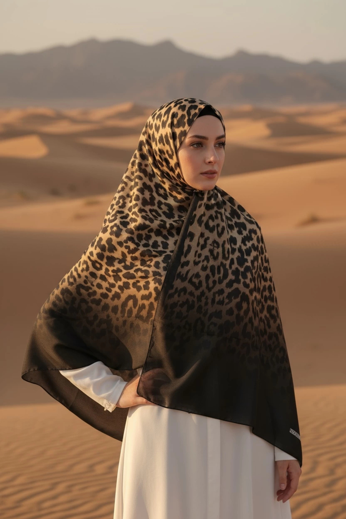 - Sahra Leopar Desen Şal - Siyah