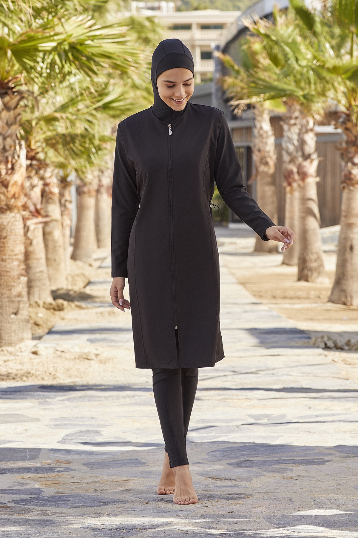 Kadın Siyah Yelekli Tulum Tam Kapalı Tesettür Mayo 2 Li  2185