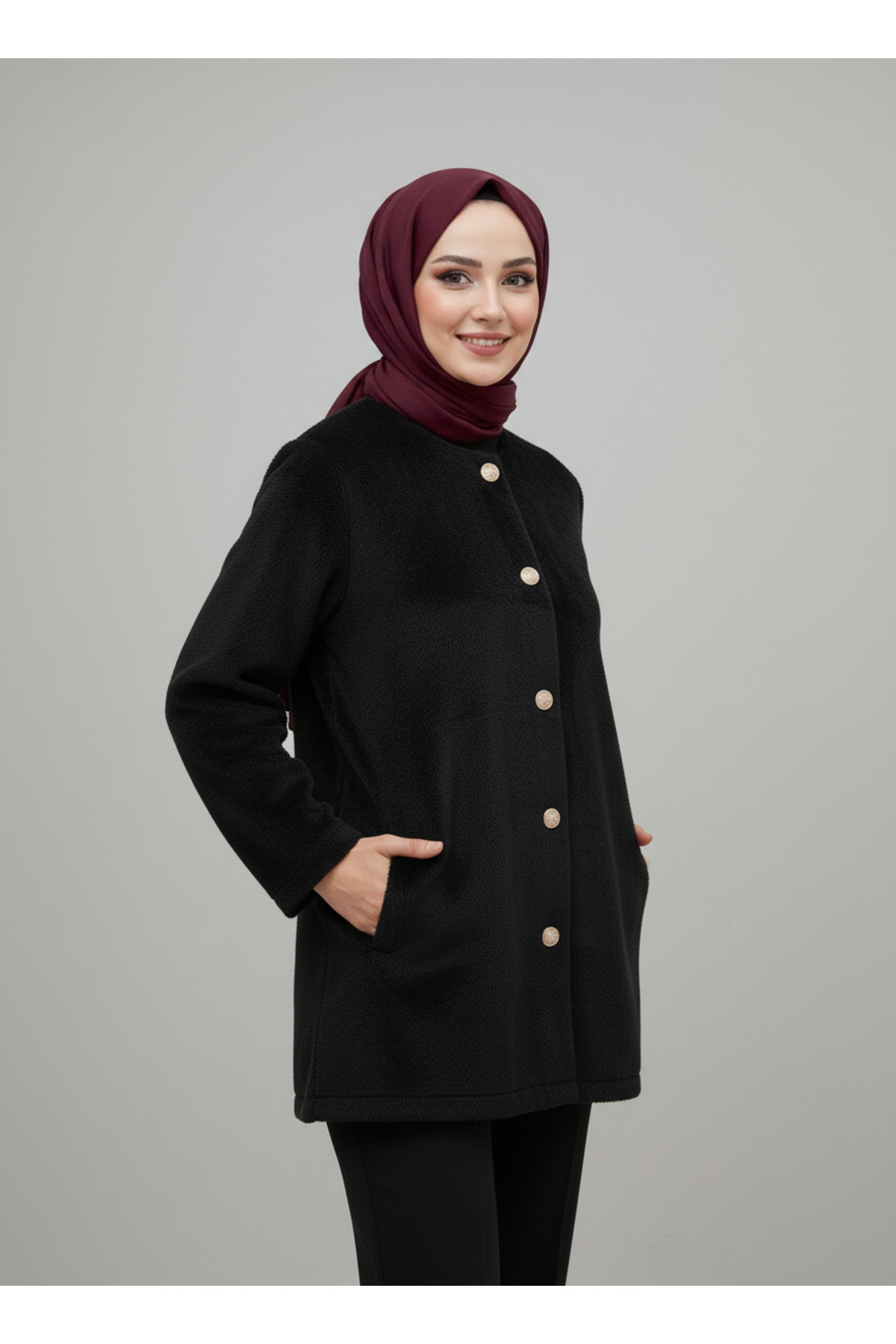 Dacia Önü Metalize Düğmeli Angora Ceket-BN4531 Siyah