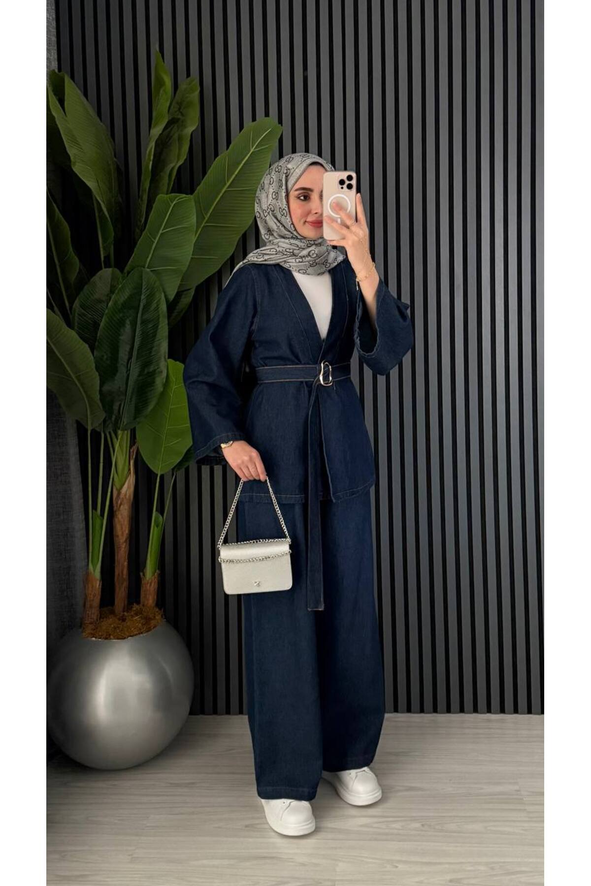 Kadın Kot Kemer Detaylı Pantolon Bluz Takım