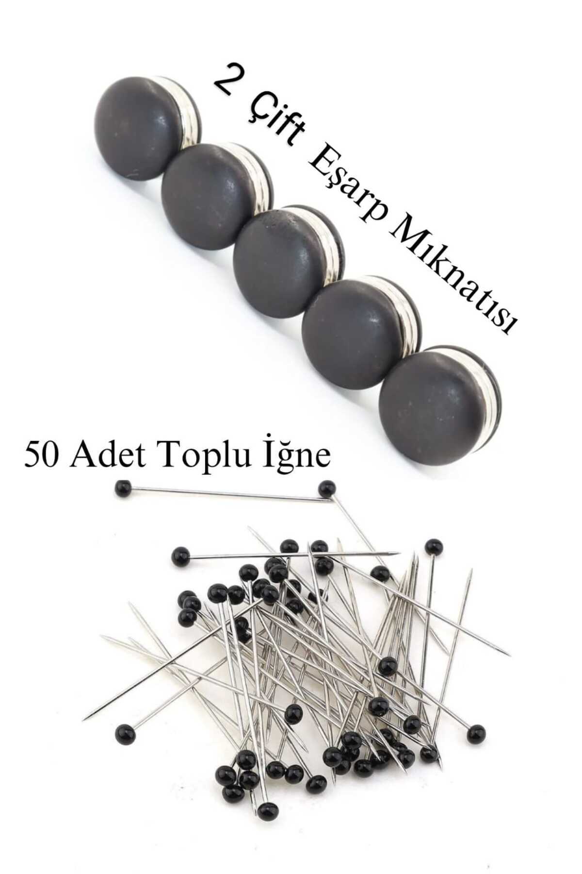 2 li Set 2 Çift (4 Adet) Eşarp Şal Türban Baş Örtüsü Mıknatısı + 50 Adet Toplu İğne