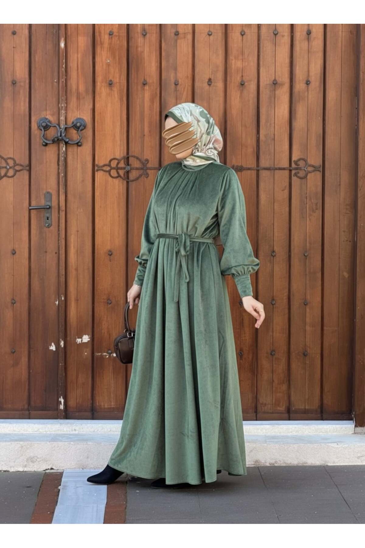 Ankanoor Büzgü Yaka Kadife Elbise ANKA255111