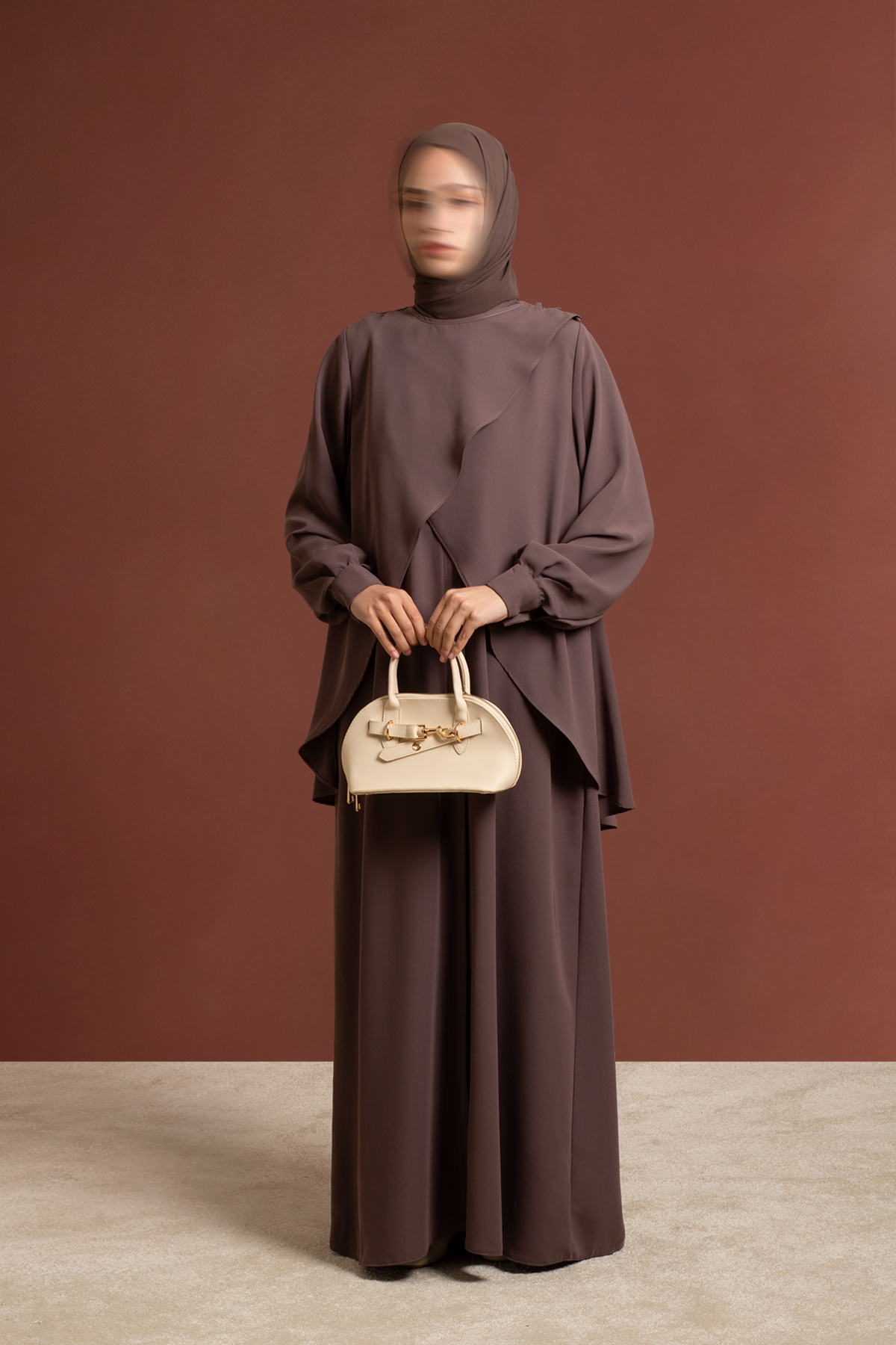 Fermuarlı Allerli Ferace - Vizon