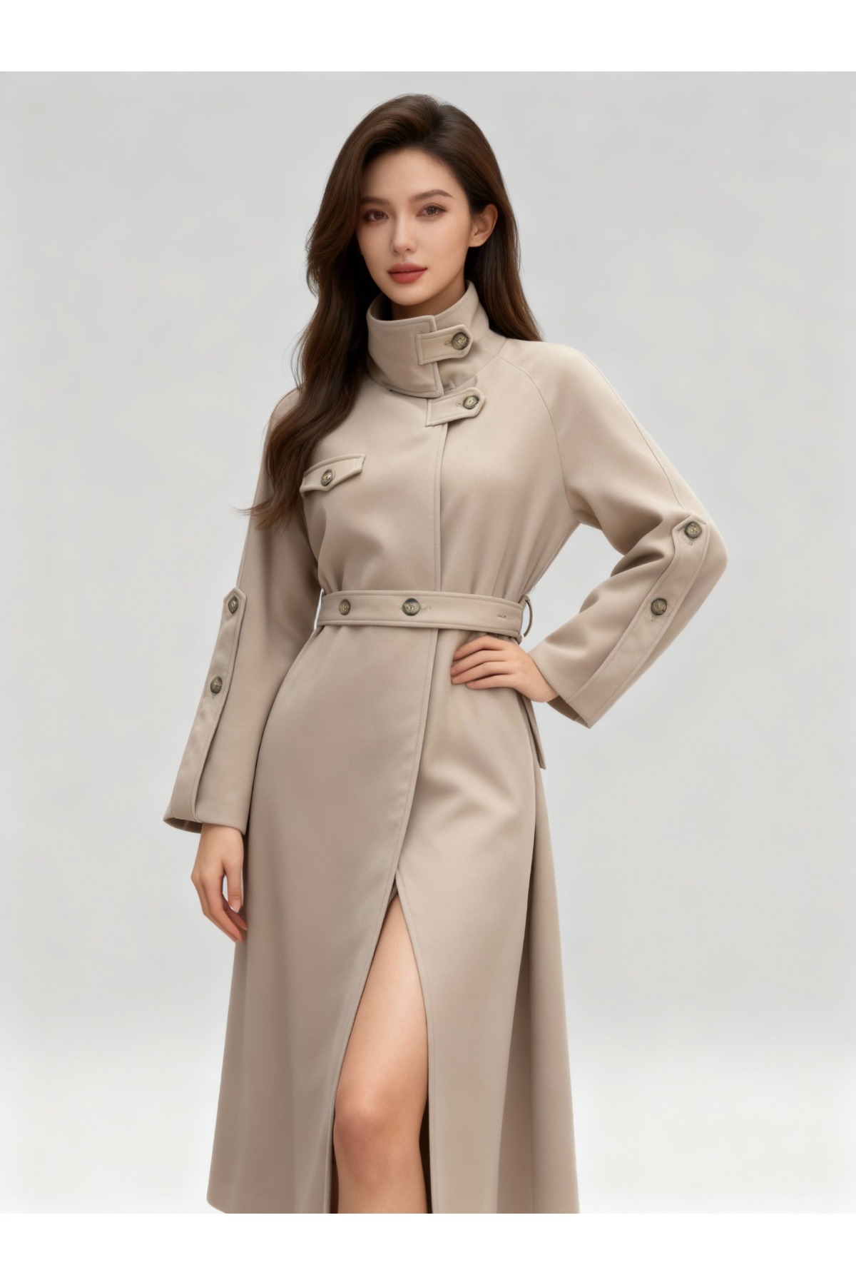 Kadın Kaban Uzun Kadın Kaban Kadın Tesettür Kaban Kaşe Kaban Krem Kışlık Mont Önden Kuşaklı Düğmeli