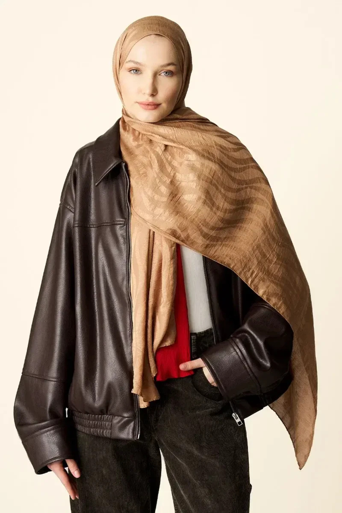 Premium Jakar Şal Dalga Desen - Bronz