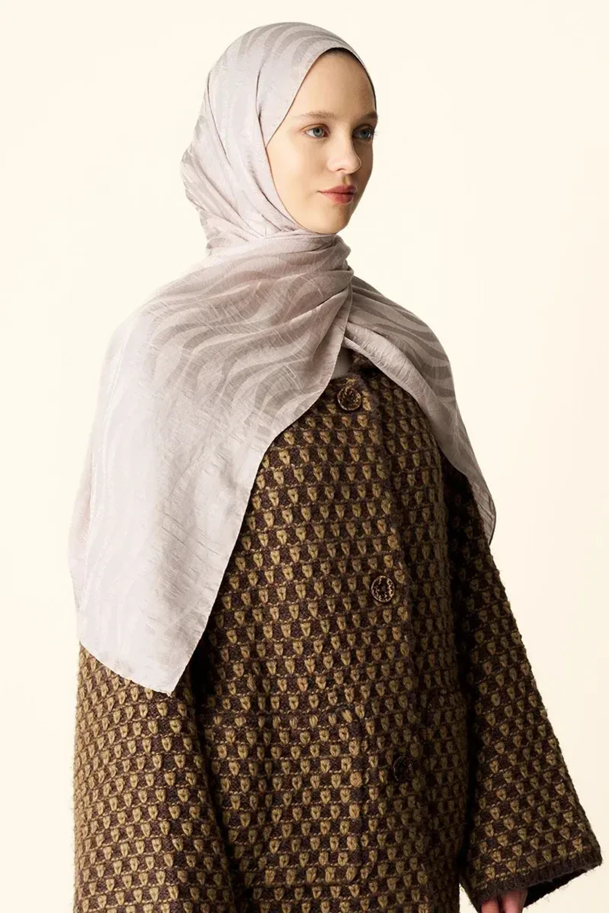 Premium Jakar Şal Dalga Desen - Taş