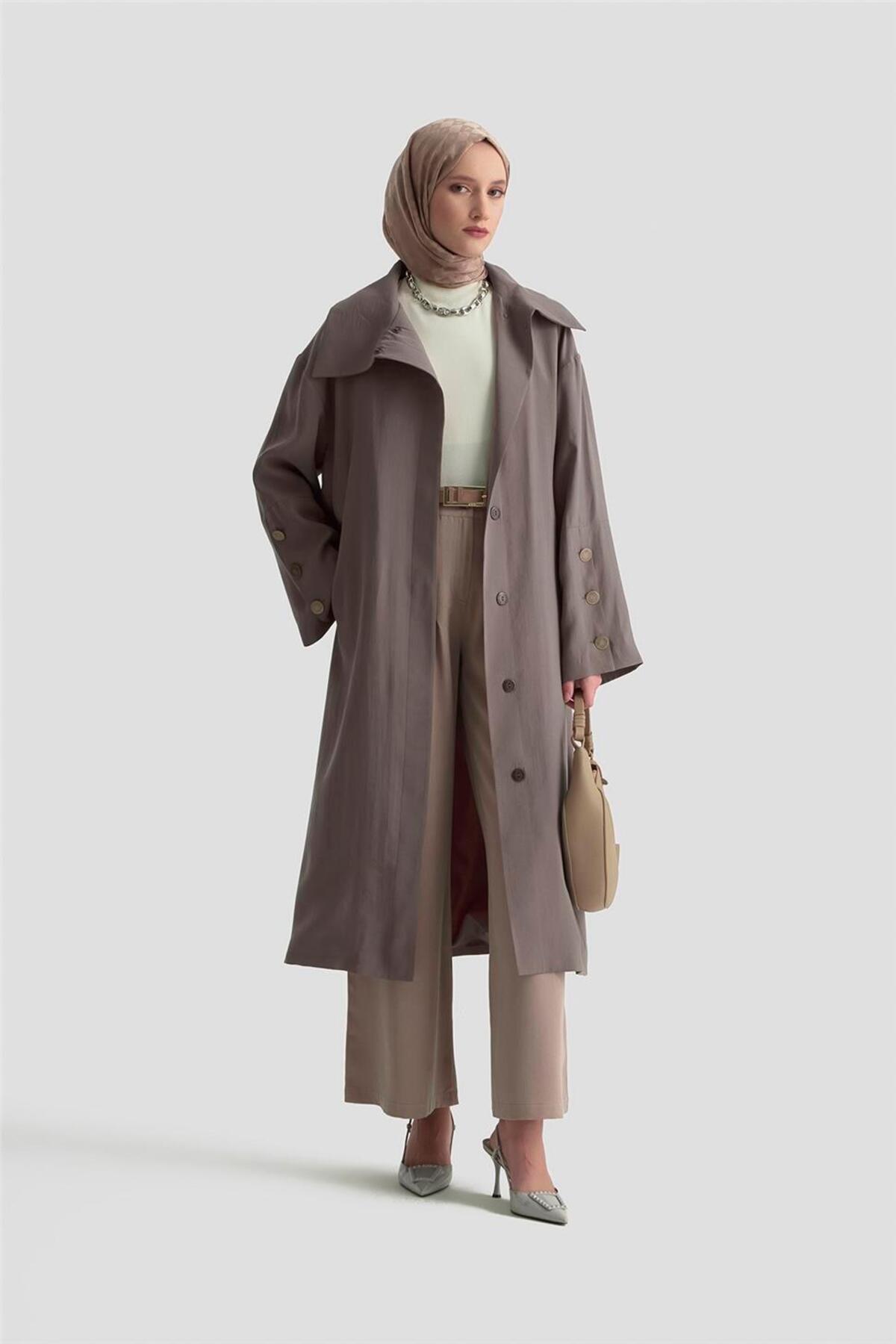 Yakası Dökümlü Trençkot 25K7914 Kakao