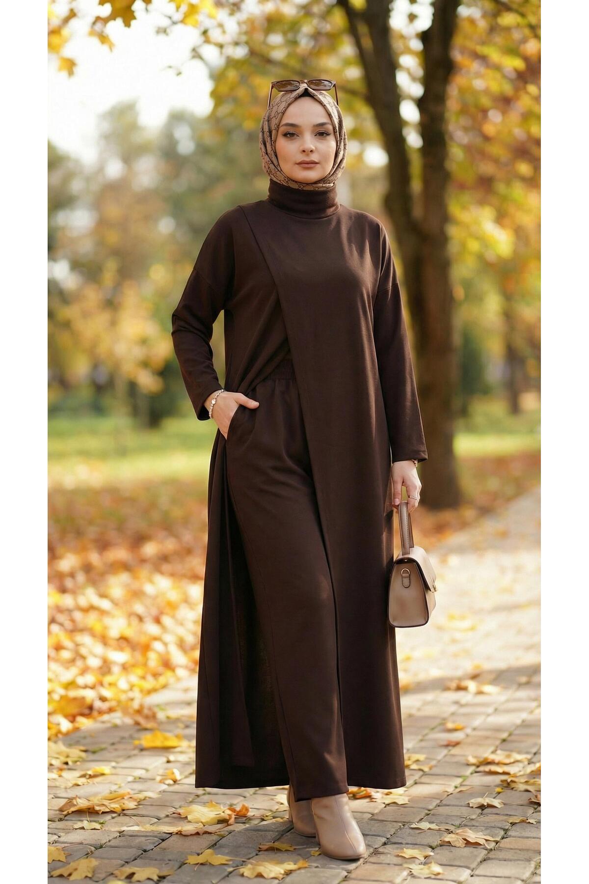ŞAKAYIK TUNİK PANTOLON TAKIM ACI KAHVE