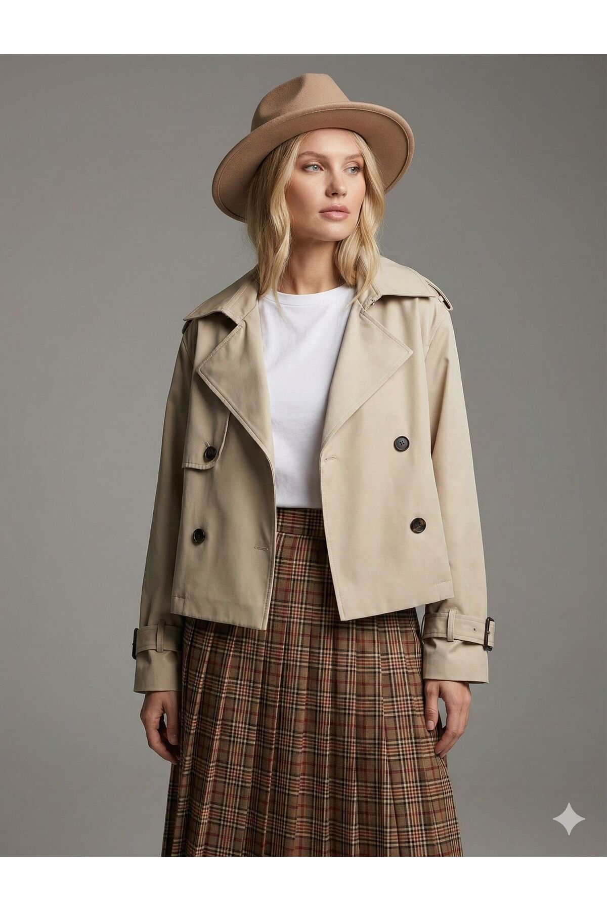 Kadın Etek Üstü Kısa Trençkot ASTARSIZ