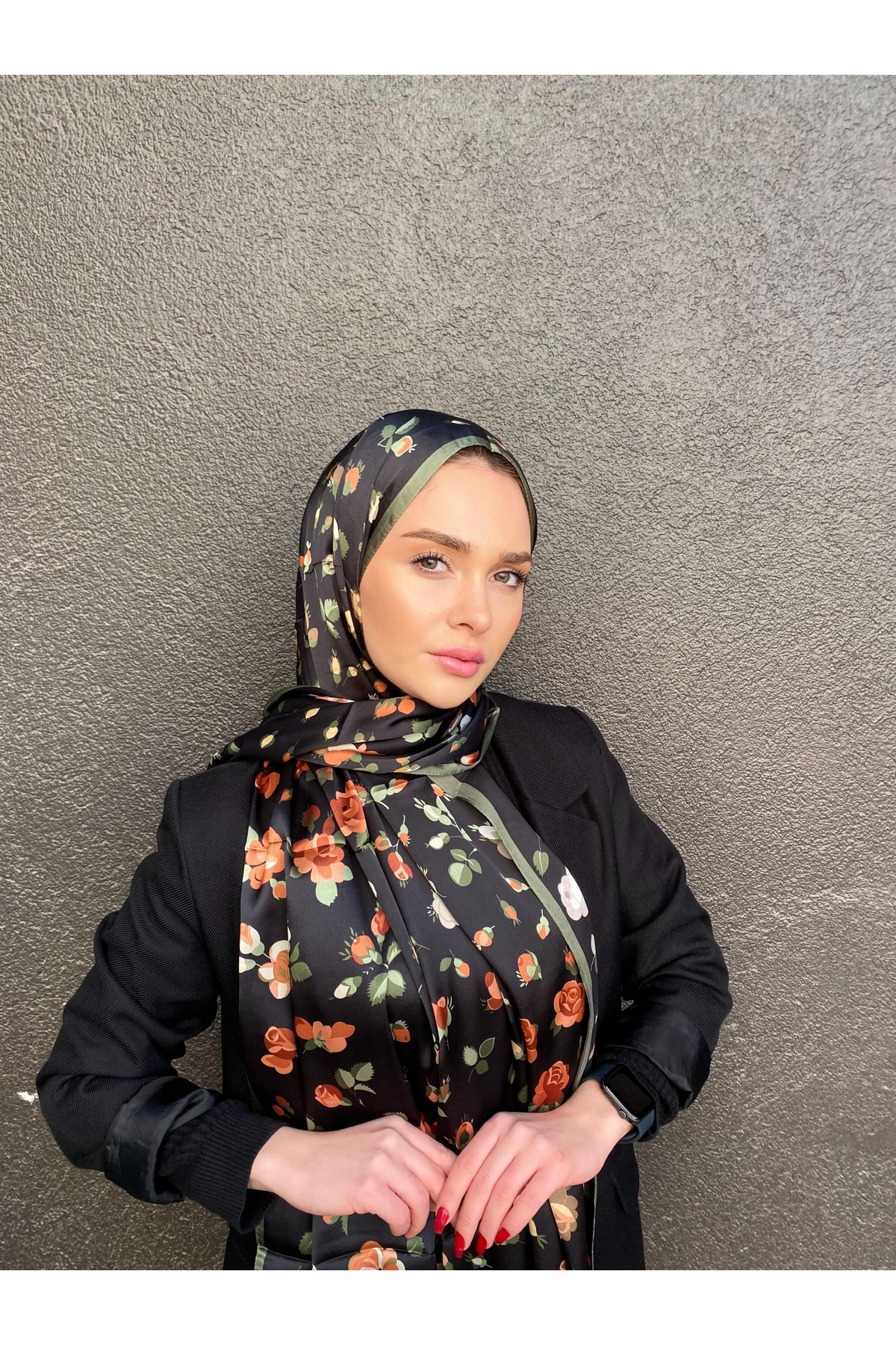 Lüks Vual İpek Şal Hijab Fular Scarf Shawl Çiçek Desen 70 x 180 cm