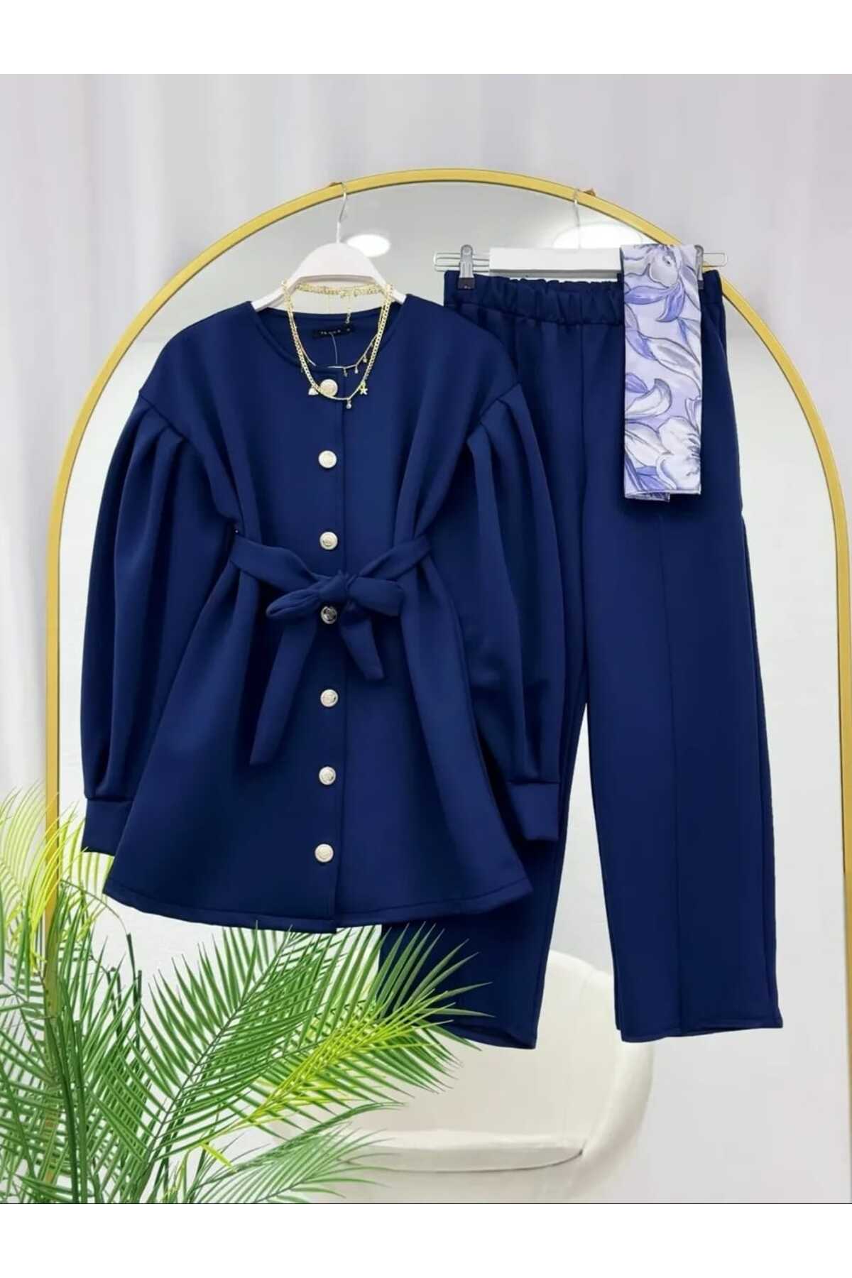 Kadın Balon Kol Tunik - Pantolon Scuba Takım -0561 ( ÜRÜN GENİŞ KALIP 1 BEDEN KÜÇÜK ALABİLİRSİNİZ )