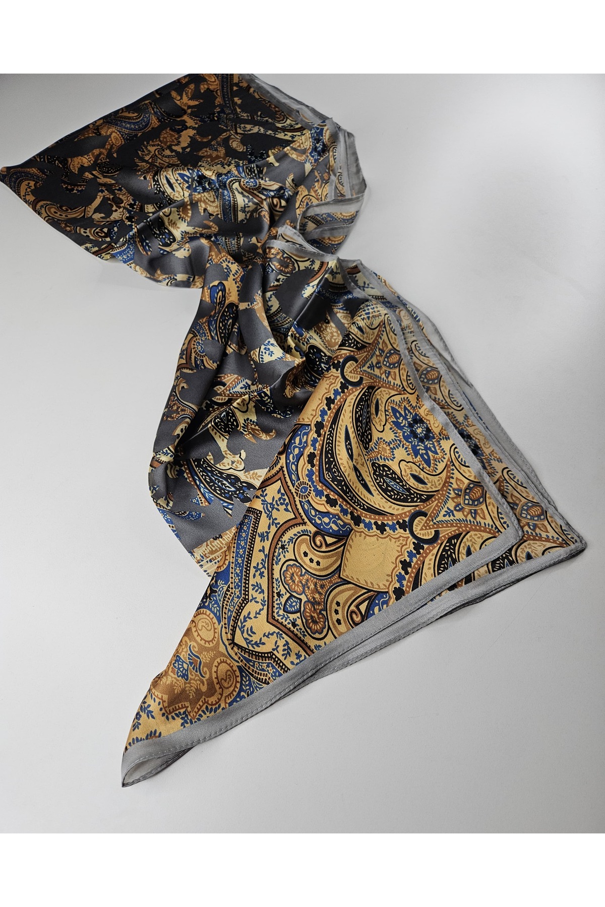 Lüks Vual İpek Şal Hijab Fular Scarf Shawl Etnik Desen 70 x 180 cm