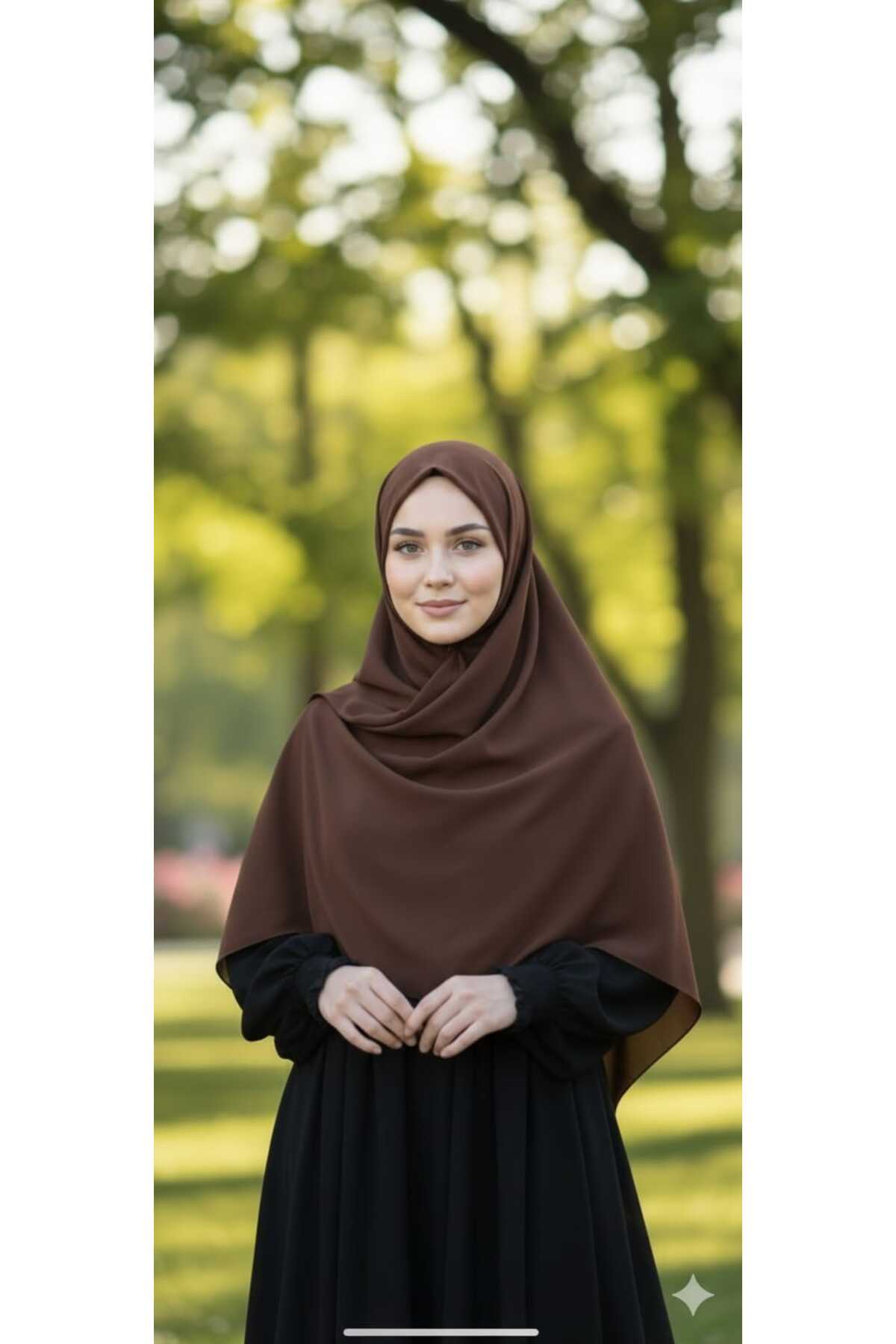 Tesettür Hijab Mısır Medine Ipeği Eşarp 110x110 Acı Kahve