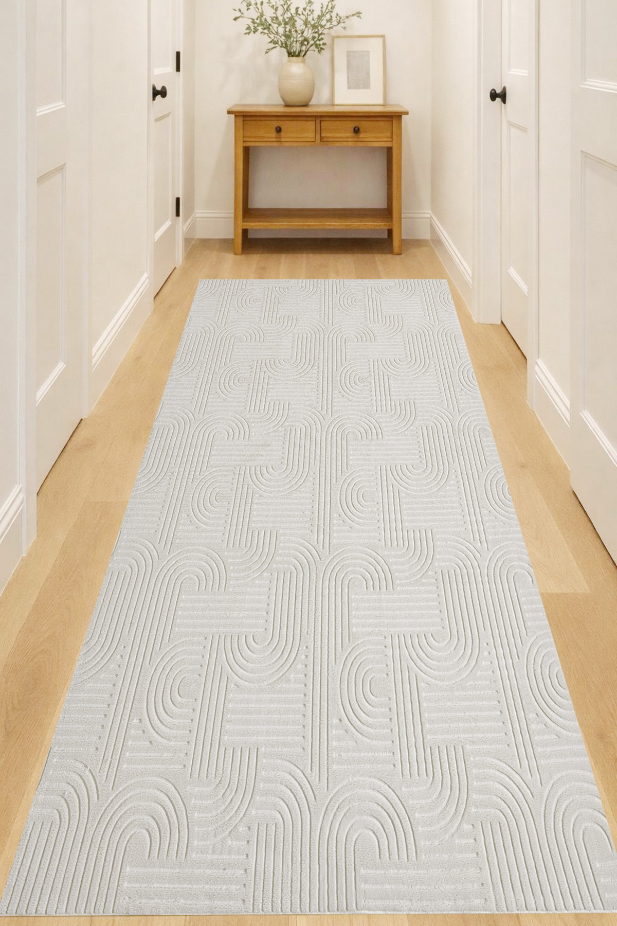 Bohem Krem Emboss Premium Seri Kaymaz Taban Jel Taban Halı Yolluk Antre Hol