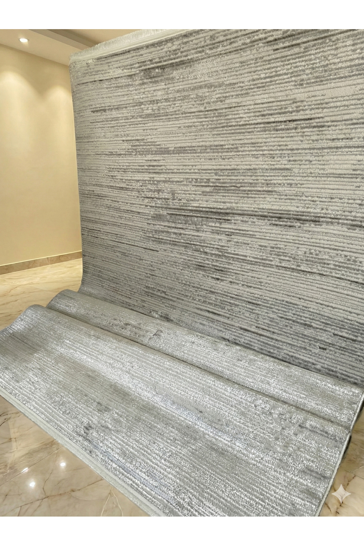 Krem Gri Parlak İnce Sık Bambu Dokuma Kaymaz Salon Koridor Oturma Odası Özel Kesme Halı Yolluk