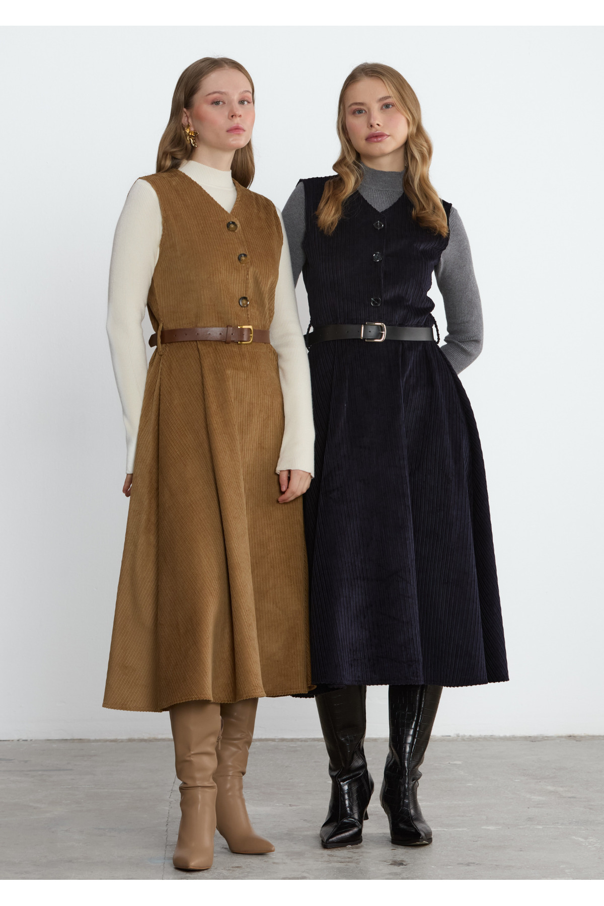 Lacivert Fitilli Kadife Viola Elbise