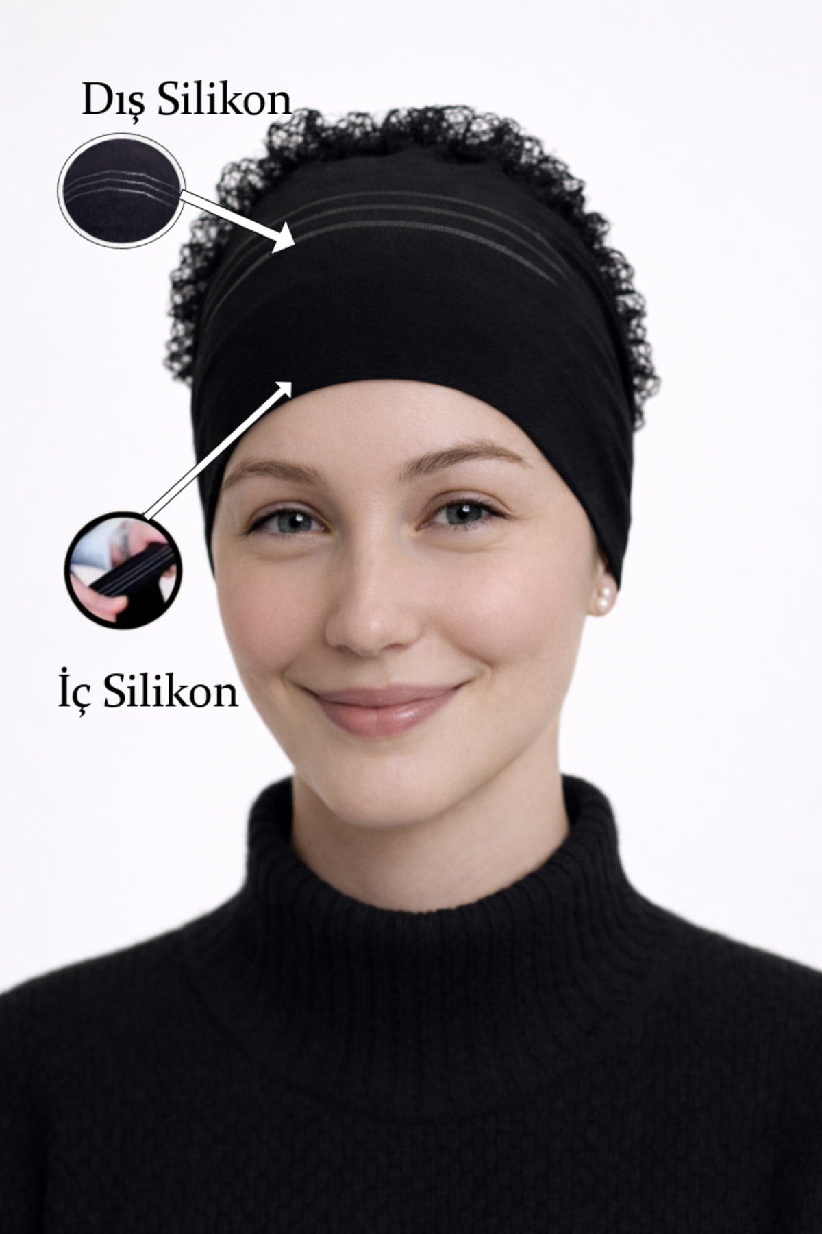 Çift Silikonlu Kaymayan ve Başörtüsü Kaydırmayan Sabitleyici Fırfırlı Tesettür Bone