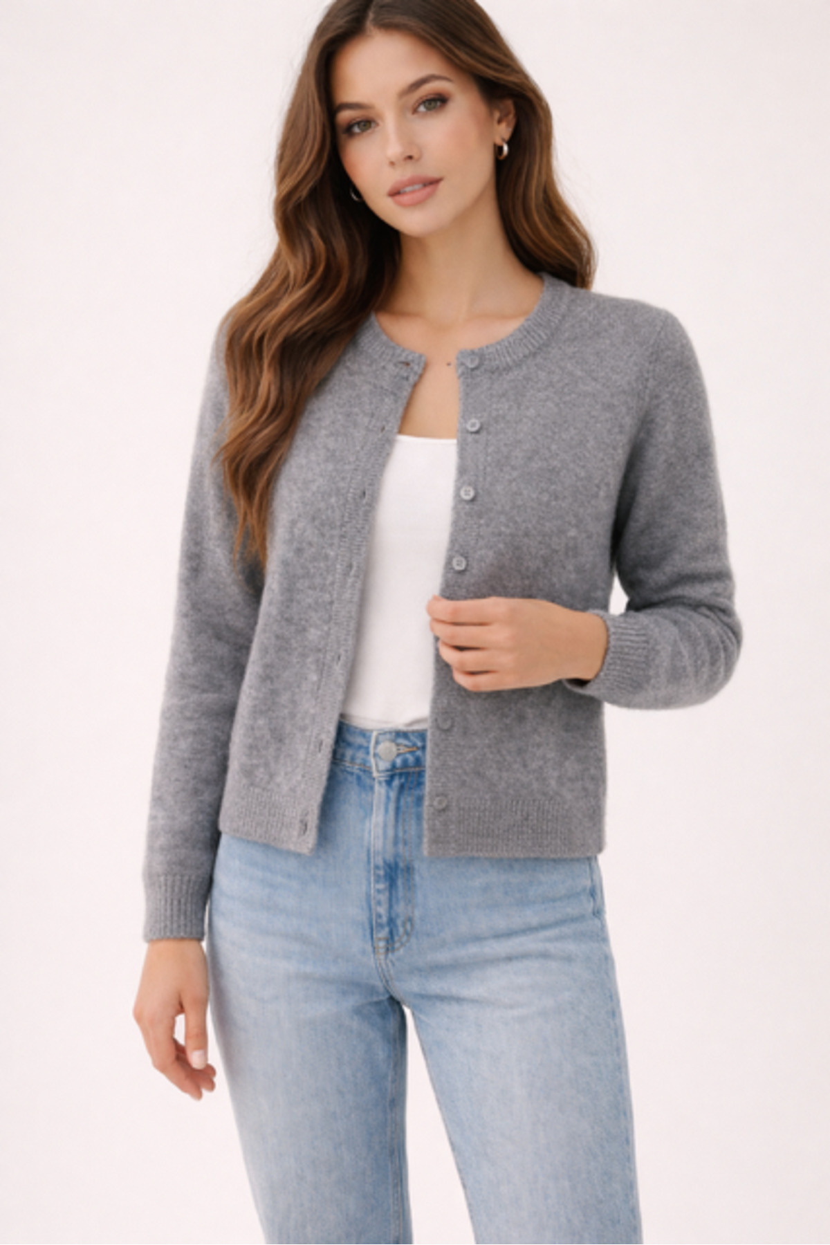 Kadın Vita-264 Eray Düğmeli Triko Hırka Gri