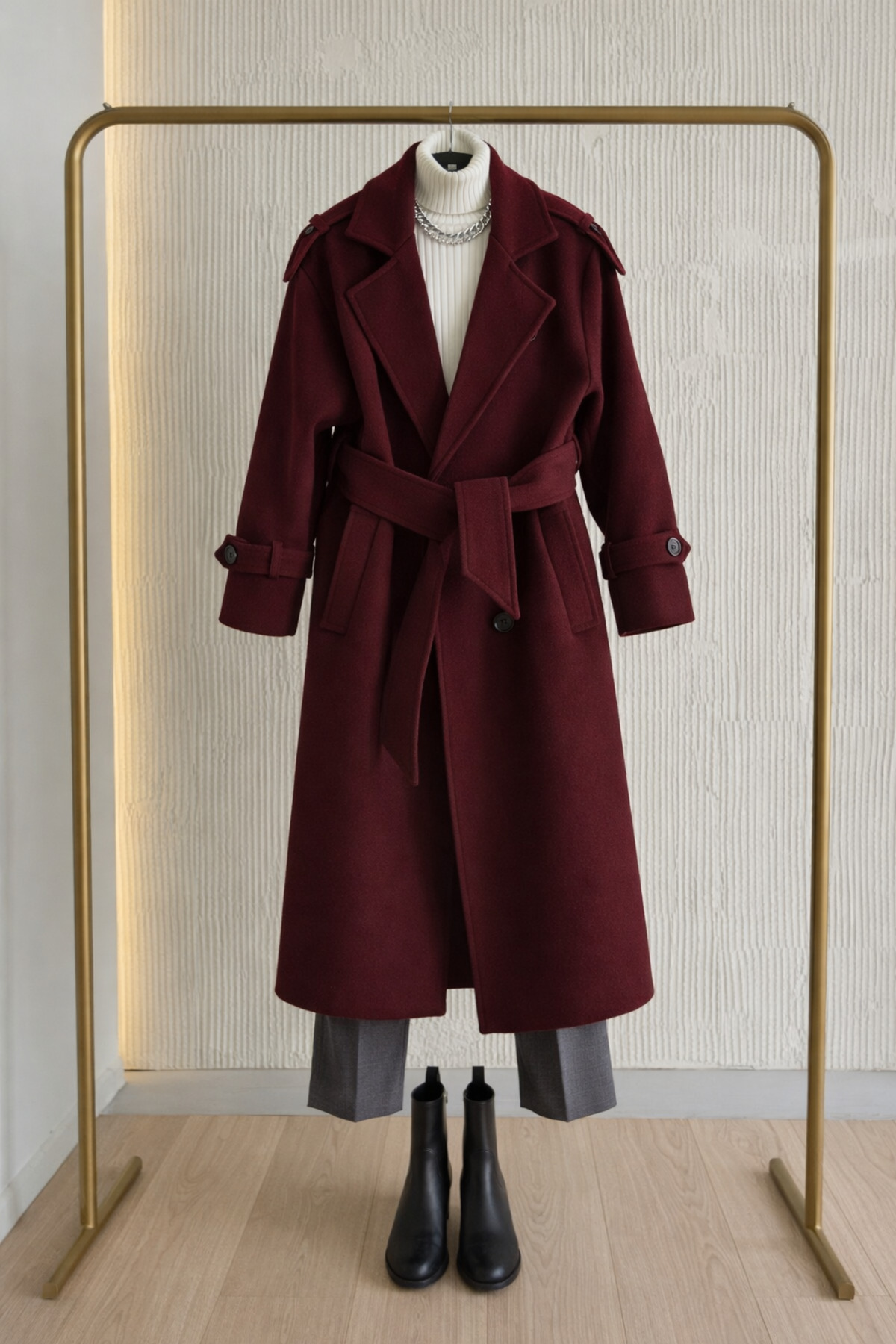 Kadın Tesettür Kaşe Kaban Uzun Kışlık Kuşaklı Şık Palto Mont