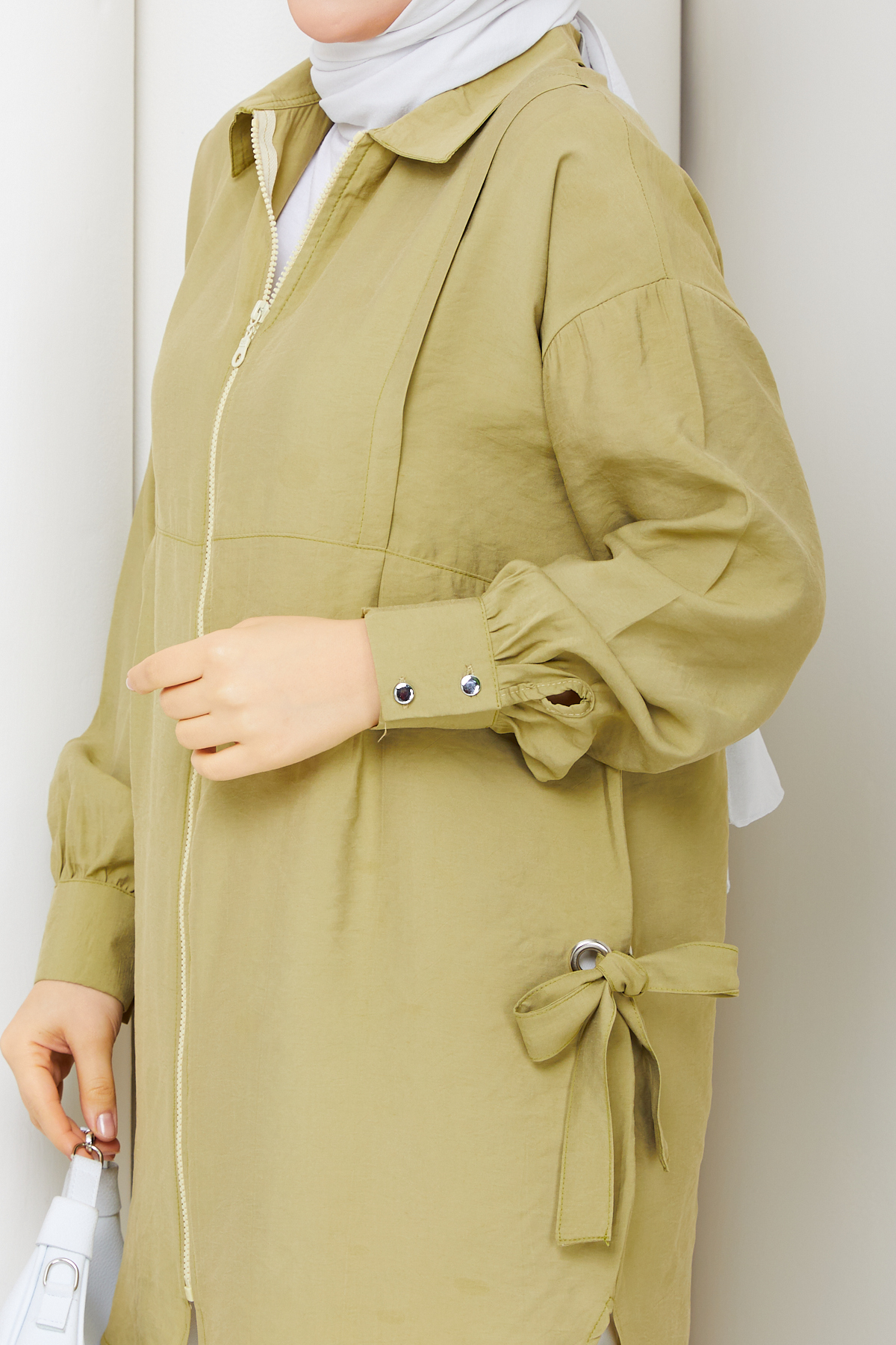 Kadın Kuş Gözü Detaylı Fermuar Kapamalı Tunik