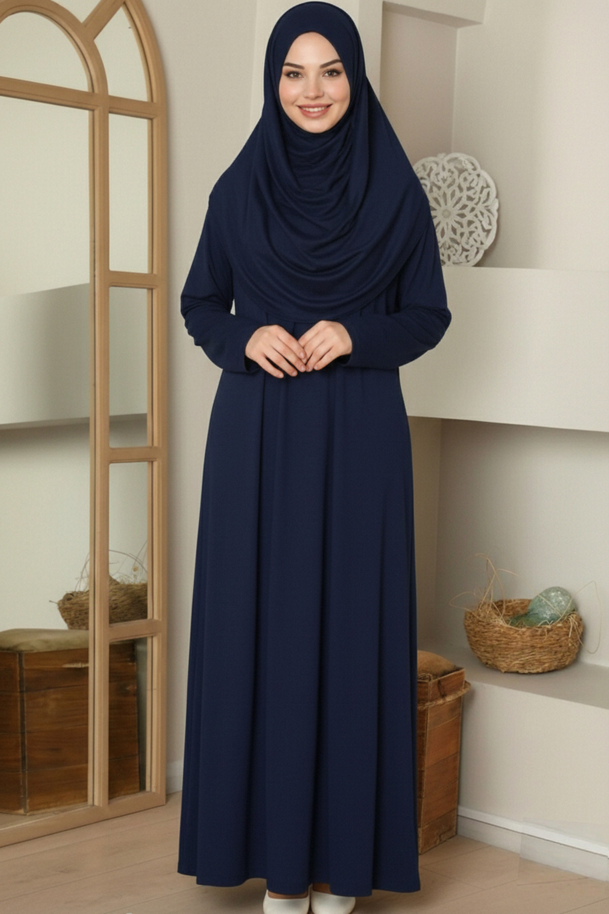 Tek Parça Boydan Namaz Elbisesi Lacivert