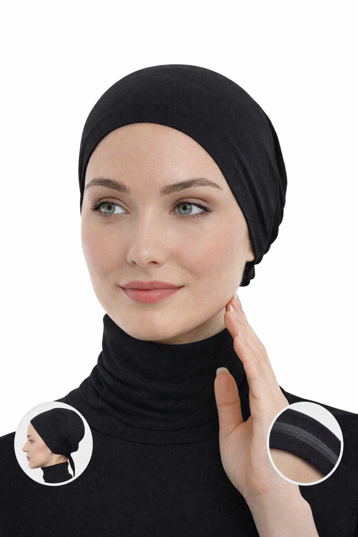 Siyah Silikonlu Dikişsiz Kaymaz Bone , Şal Bonesi , Kaymaz Eşarp Bonesi , Tesettür Bone