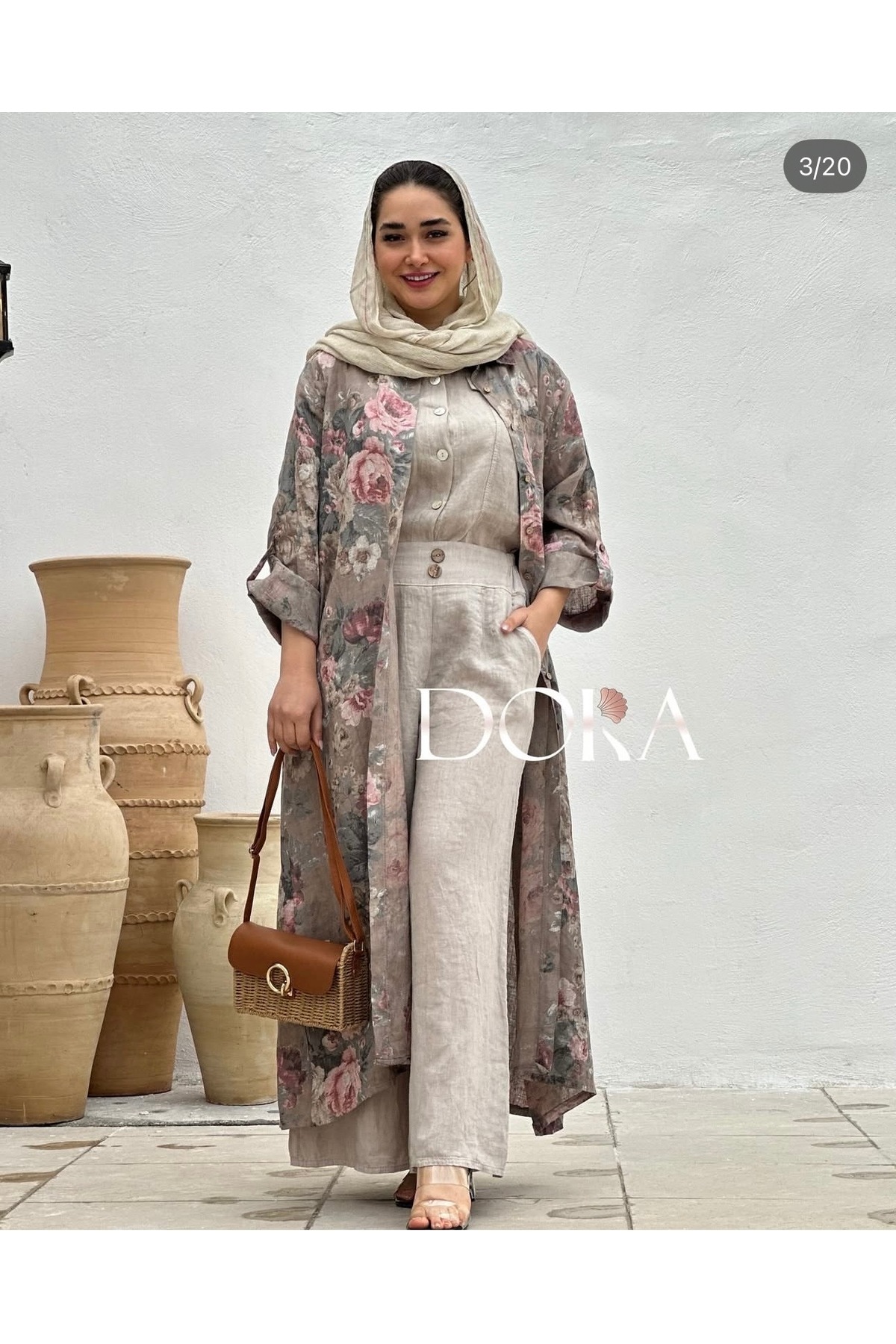 İtalyan Keten Uzun Gömlek – Hafif ve Rahat Çiçek Desenli