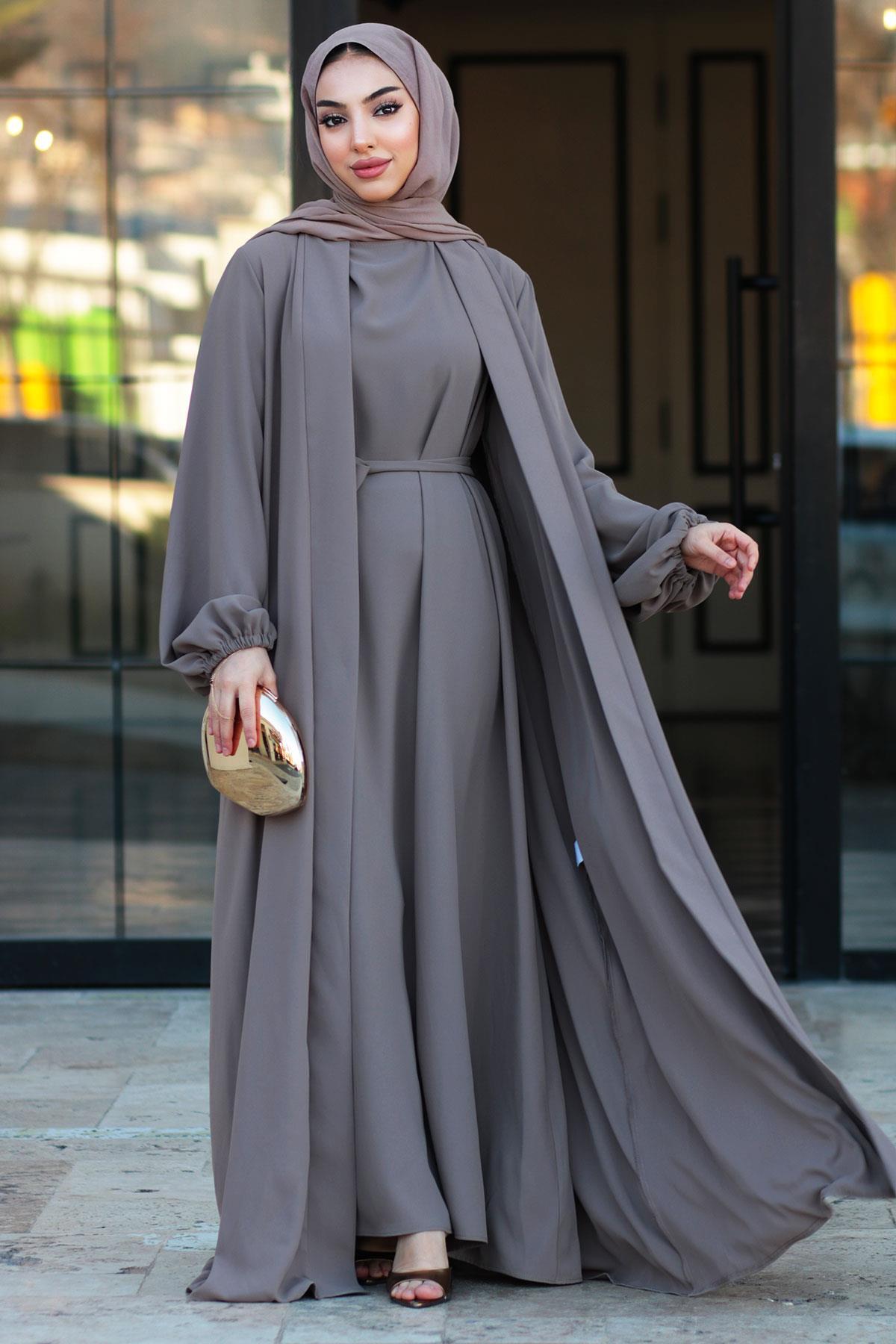 Kolu LasTopraktikli İkili Abaya Takım – Toprak