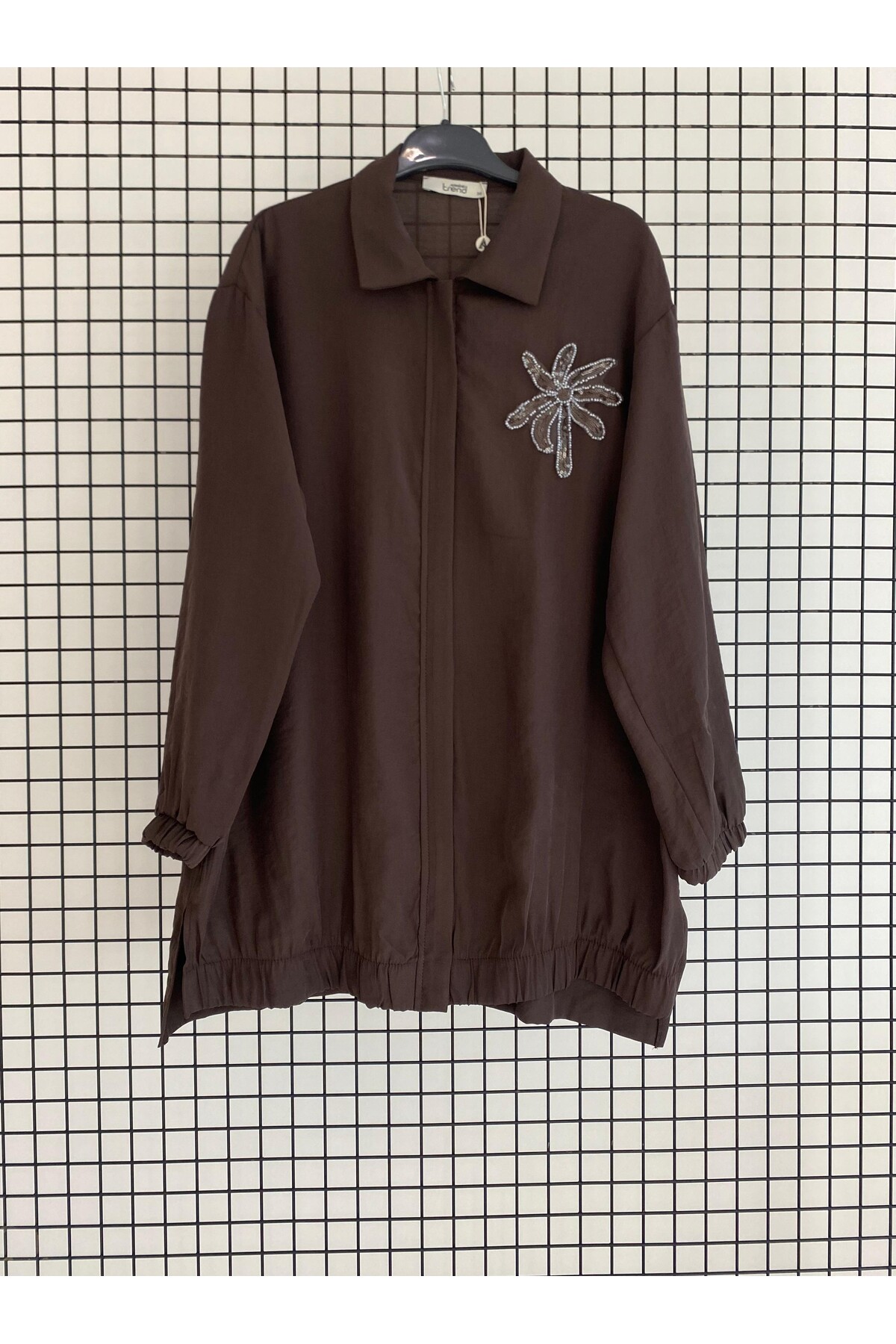 Taş Detaylı Gömlek Yaka Fermuarlı Modal Kumaş Yazlık Tunik