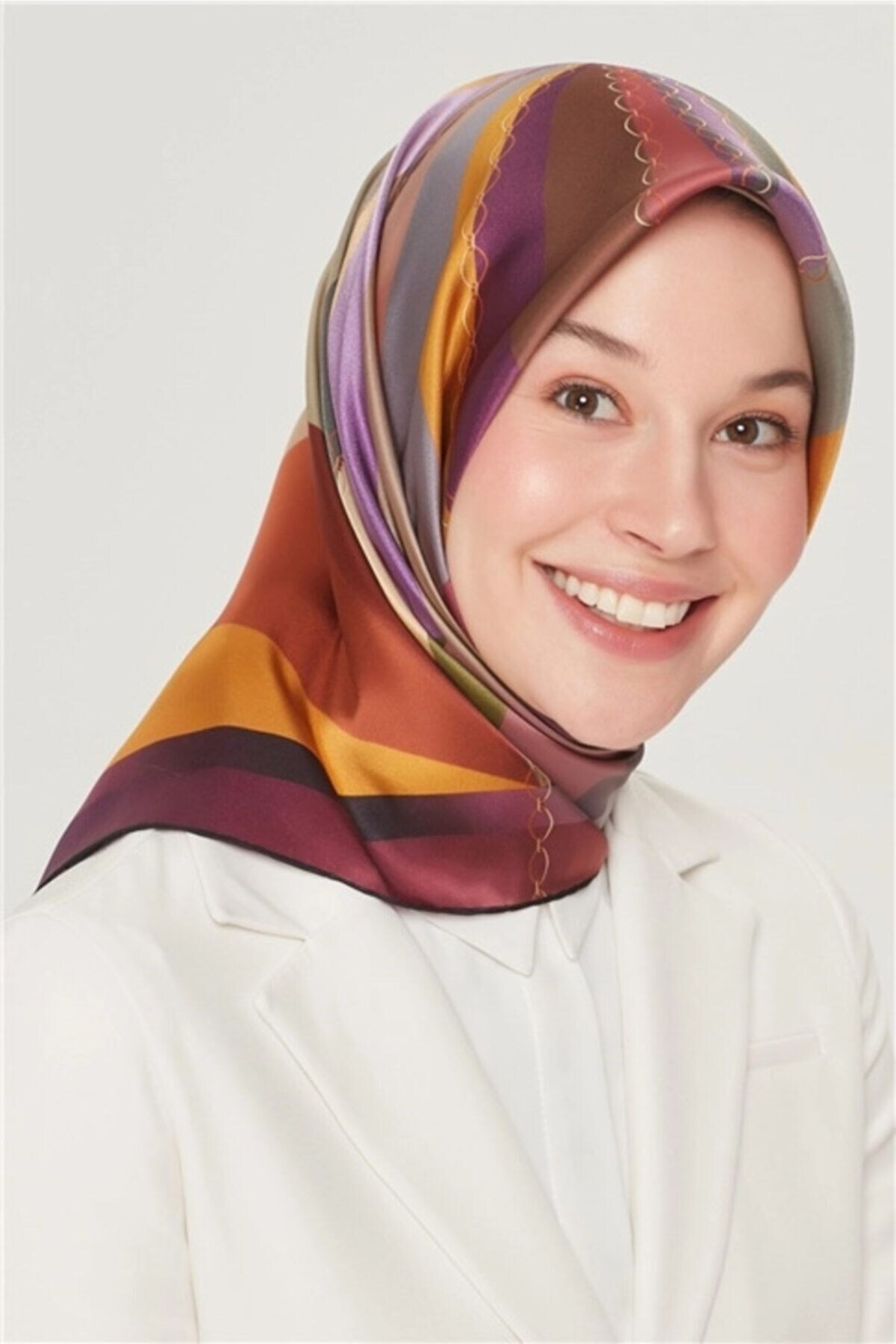 Şık Desenli Renkli İpek Eşarp Yazlık Moda Aksesuarı Kadın Eşarp