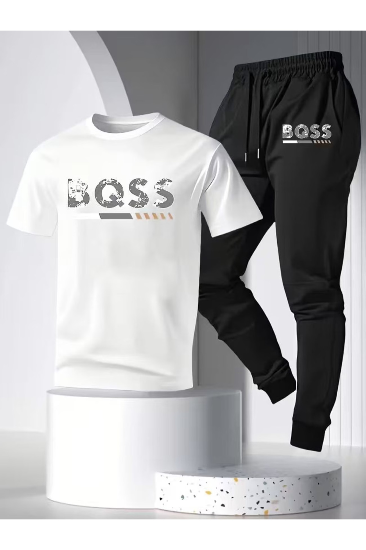 BOOS Baskılı Alt Üst Şort T-shirt Takım- Oversize Salaş Kesim Penye Düz Yazlık Şort