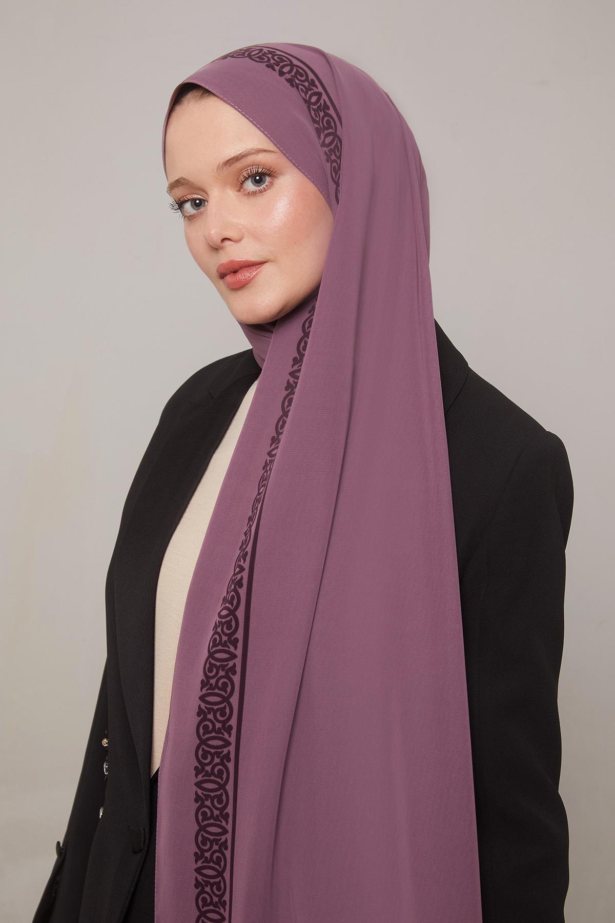 Mor Desenli Medine İpeği Şal