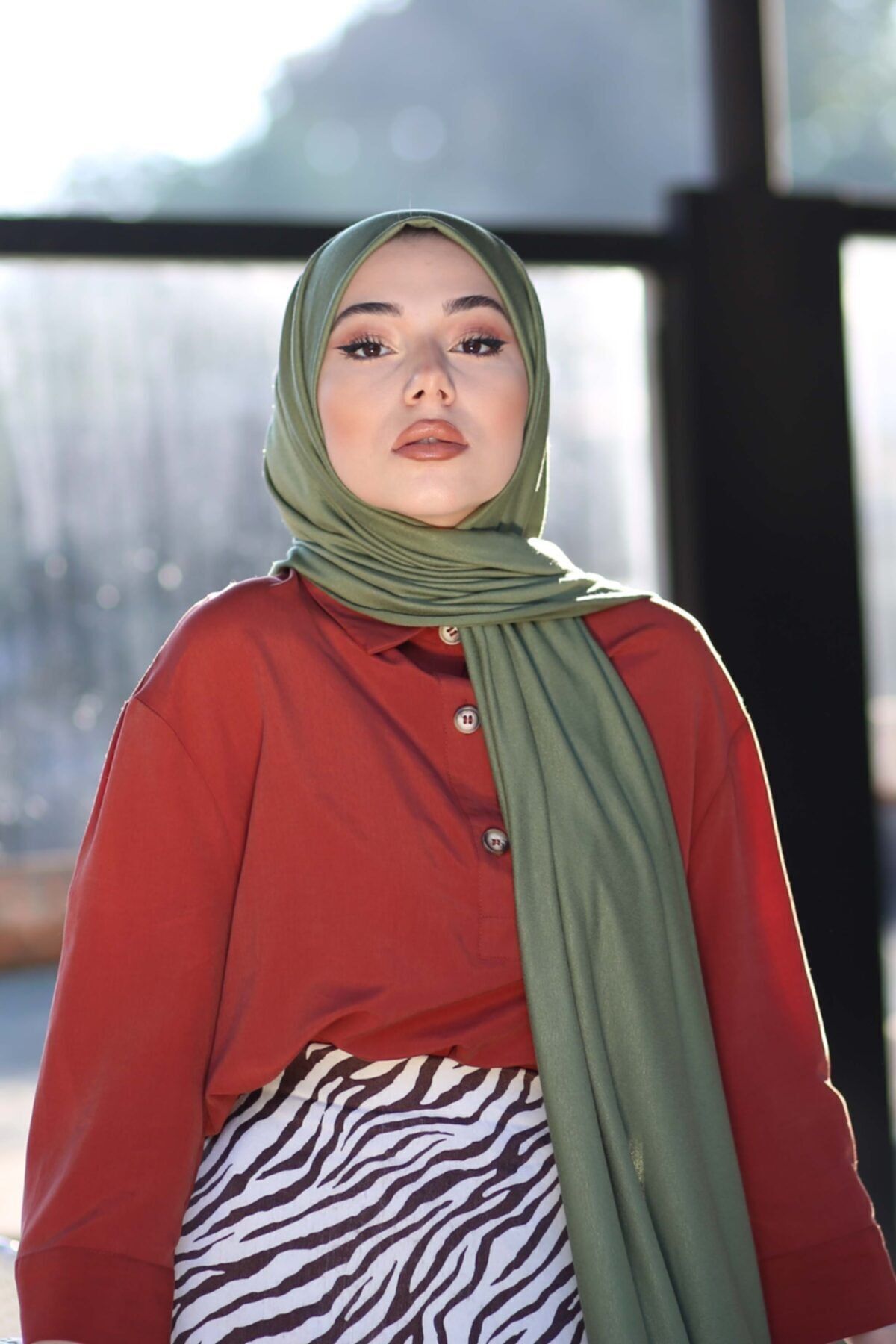 Tesettür Penye Şal Modeli - Yeşil