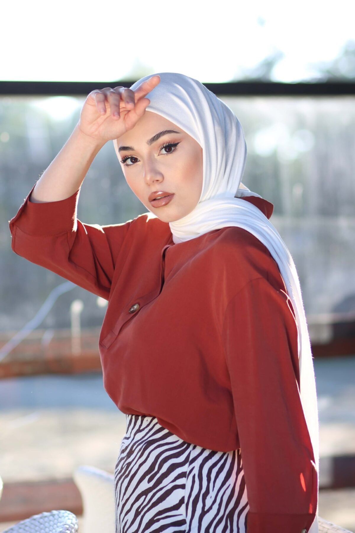 Tesettür Penye Şal Modeli - Beyaz