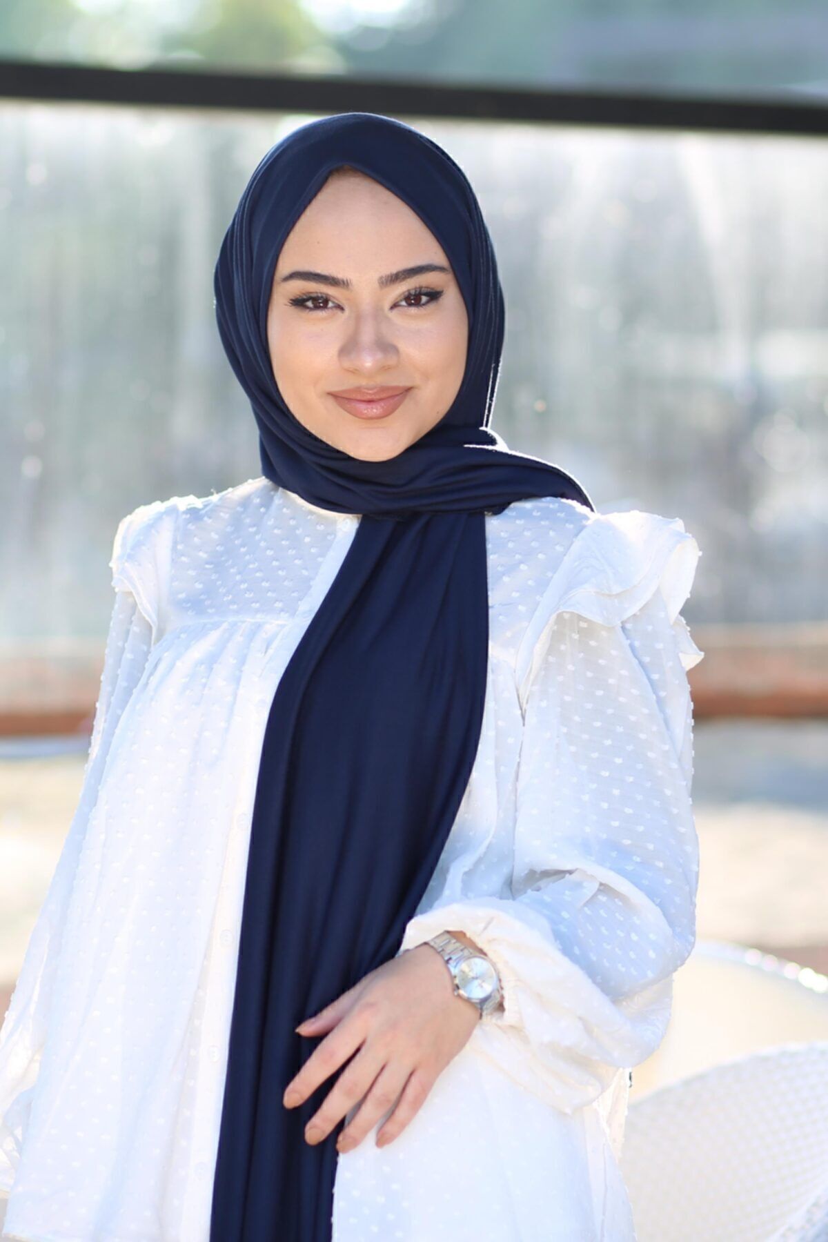 Tesettür Penye Şal Modeli - Lacivert