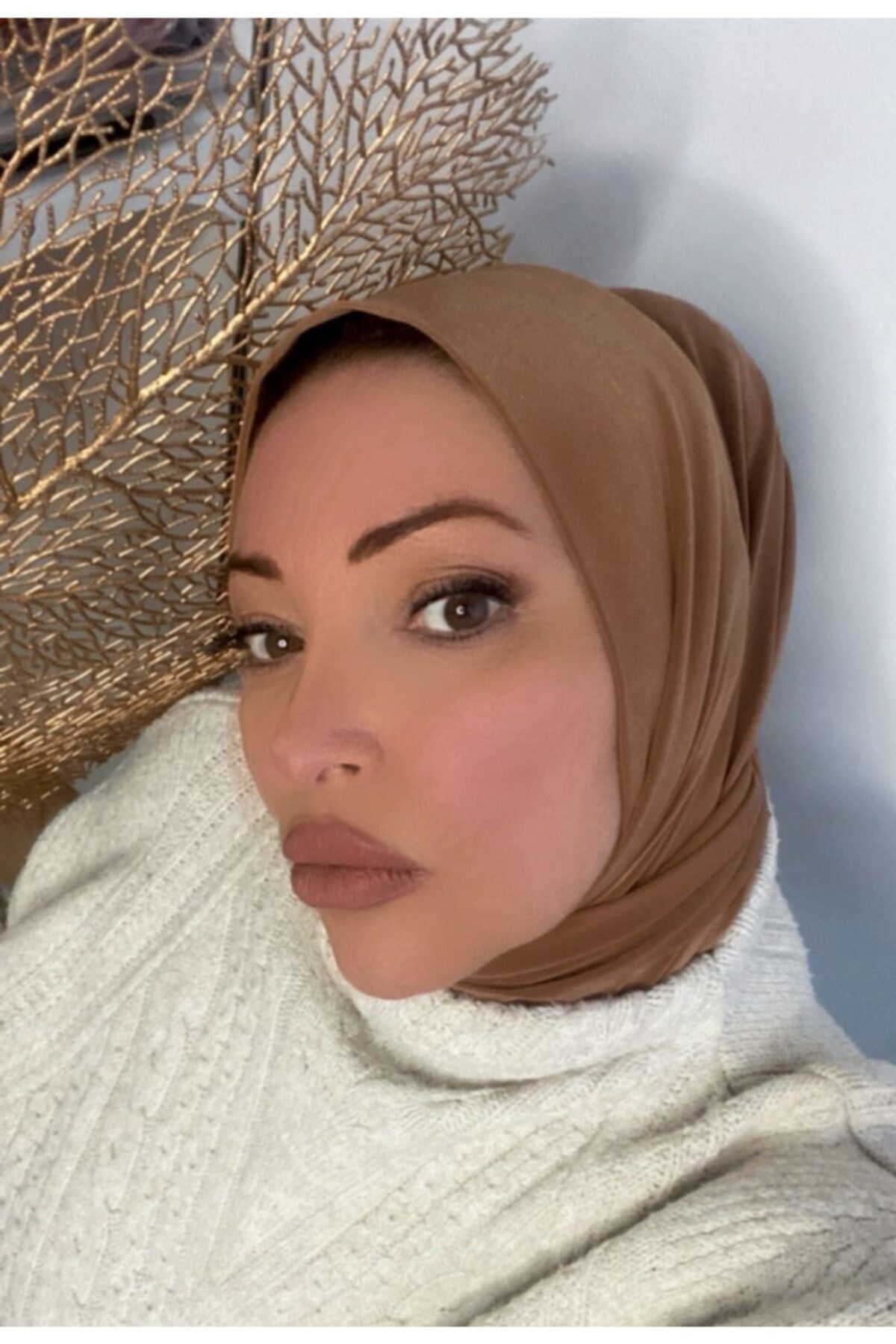 Kadın Tesettür Vizon Çıtçıtlı Boyunluk Hijap Bone Model Eşarp Şal