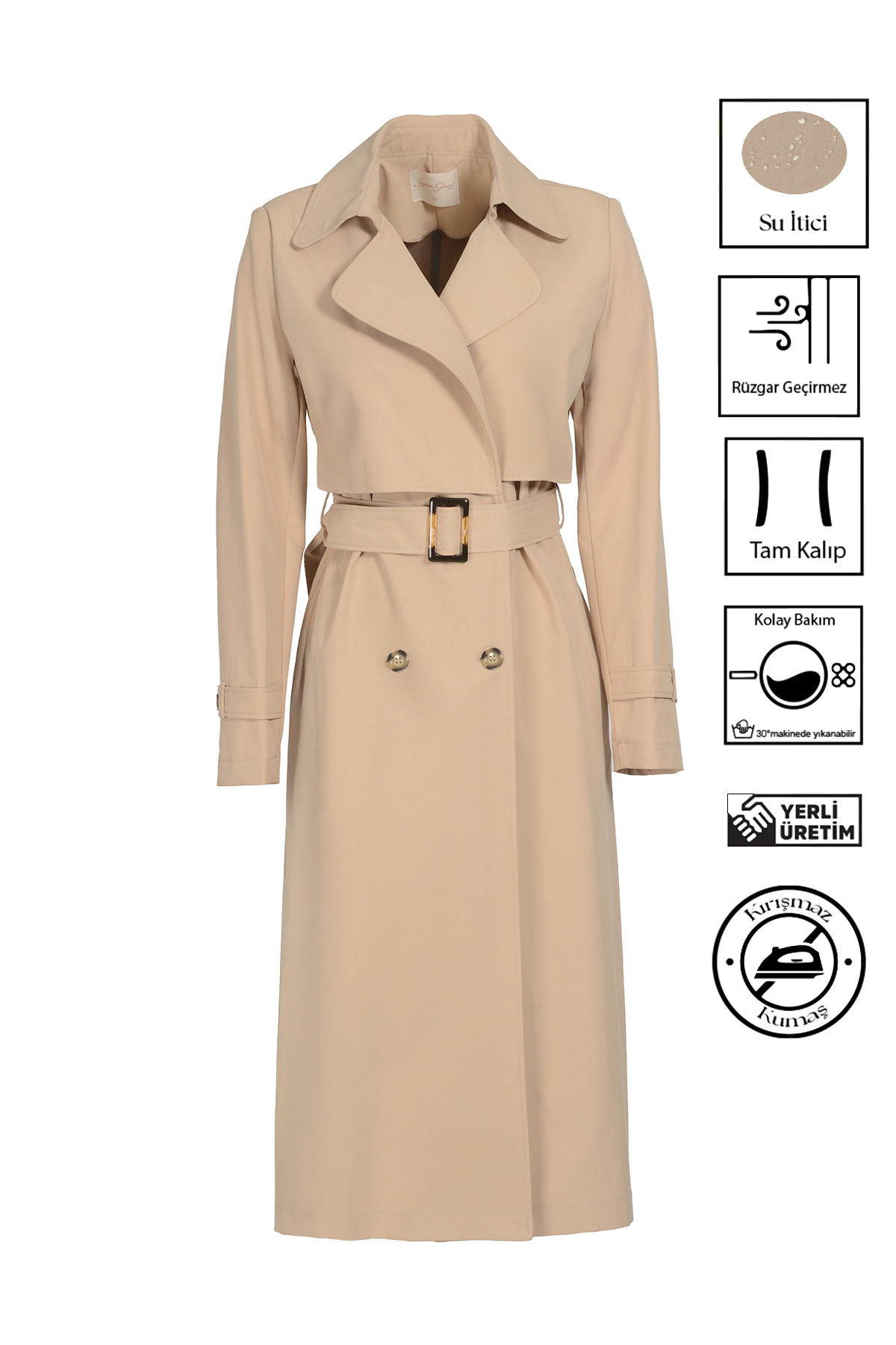 Soydan Su Itici Kırışmaz Esnek Astarsız Ara Boy Yazlık Trençkot Bej 7522
