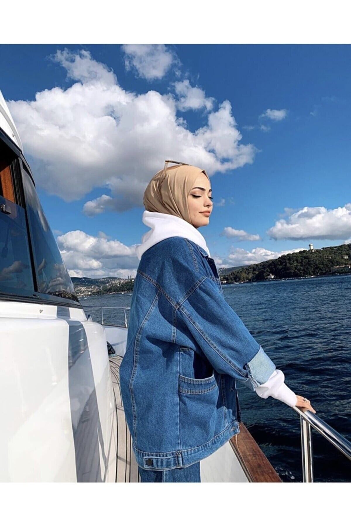 Kadın Mavi Oversize Kot Ceket