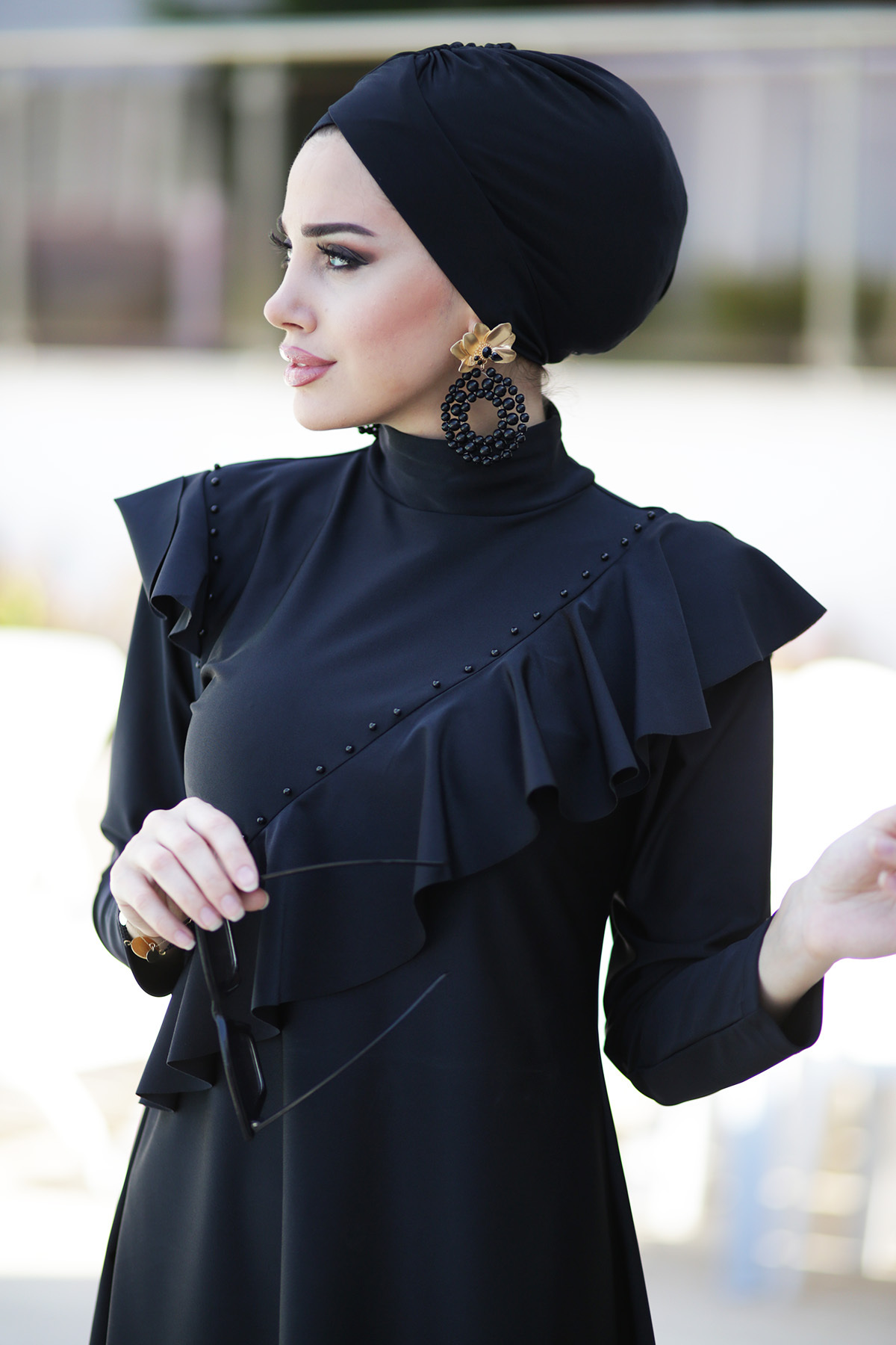 Tasarım Likralı Tam Kapalı Tesettür Mayo Fırfır Volan R032 Hatice Sultan