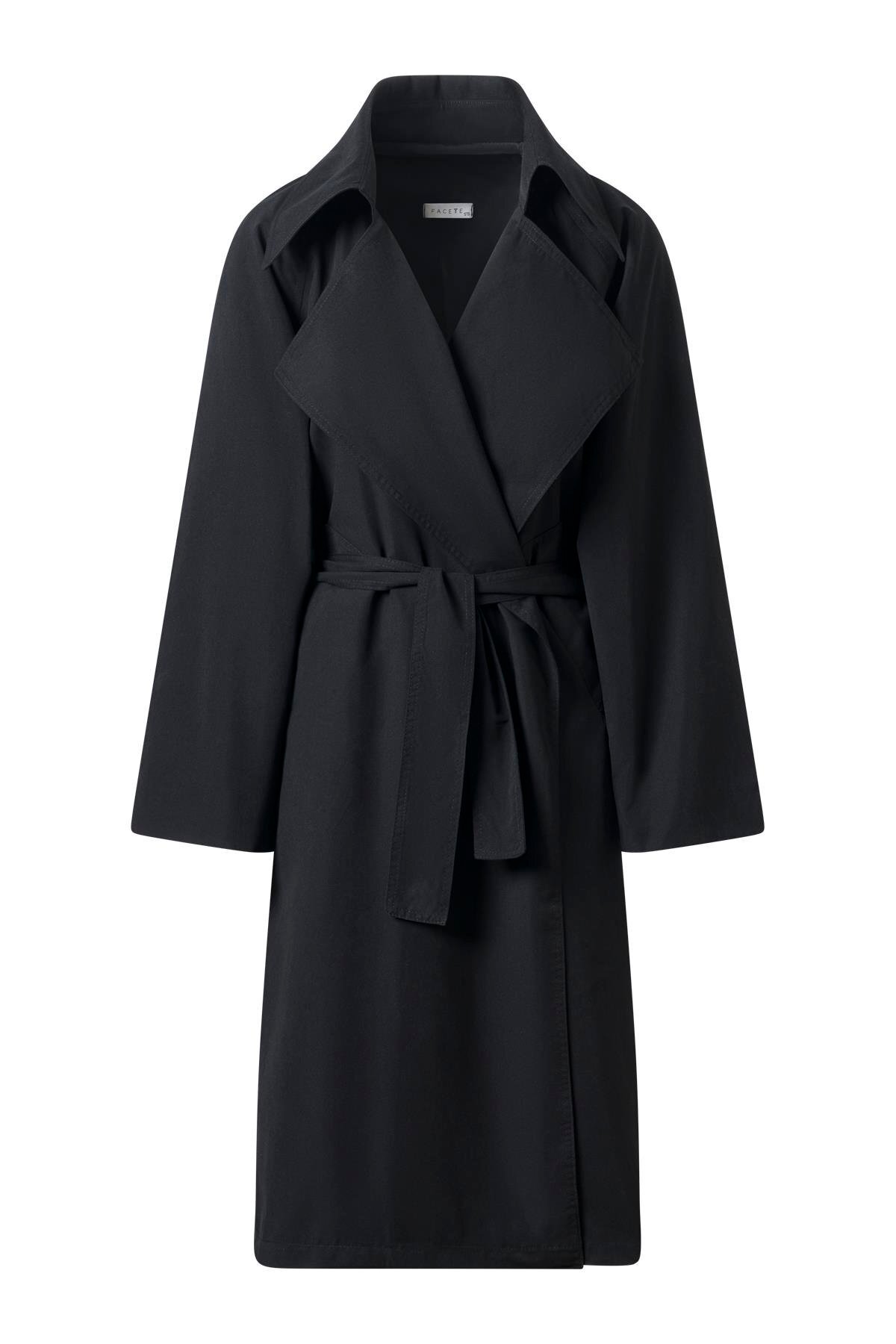 Kadın 202288944 Siyah Kuşaklı Mevsimlik Ince Trençkot