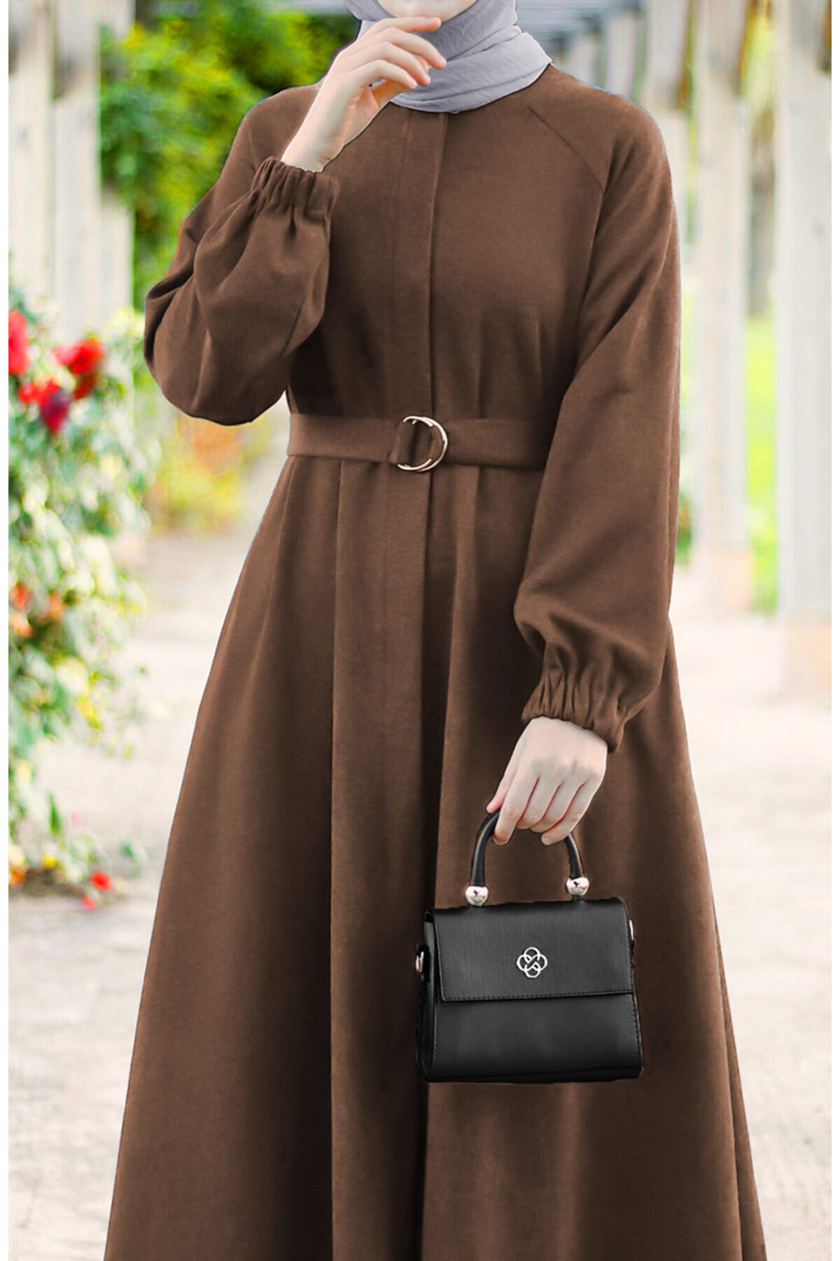 Farah Tam Boy Kaşe Kaban - Kahve