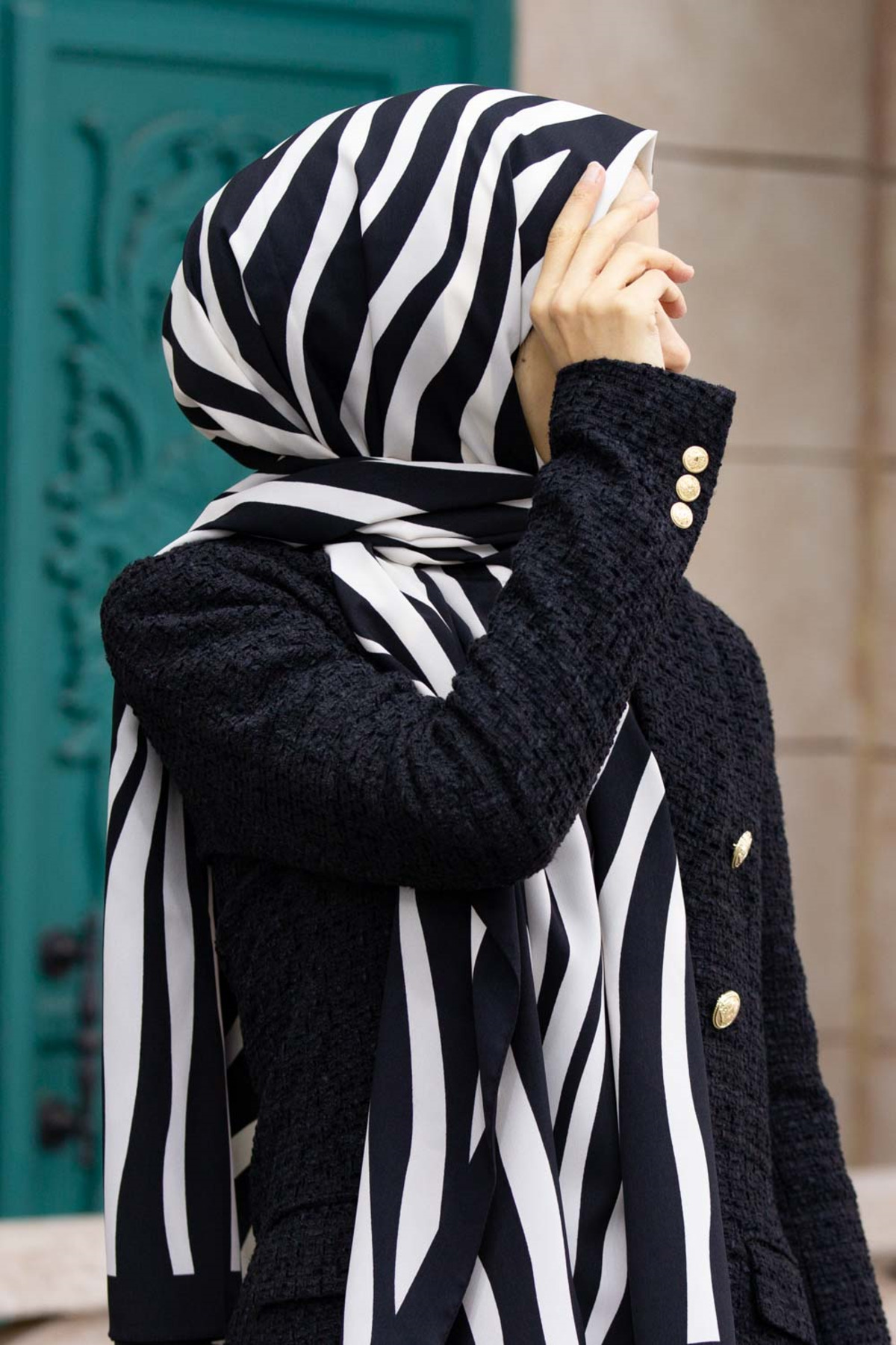 Kadın Lüks Medine Ipeği Şal Siyah - Beyaz