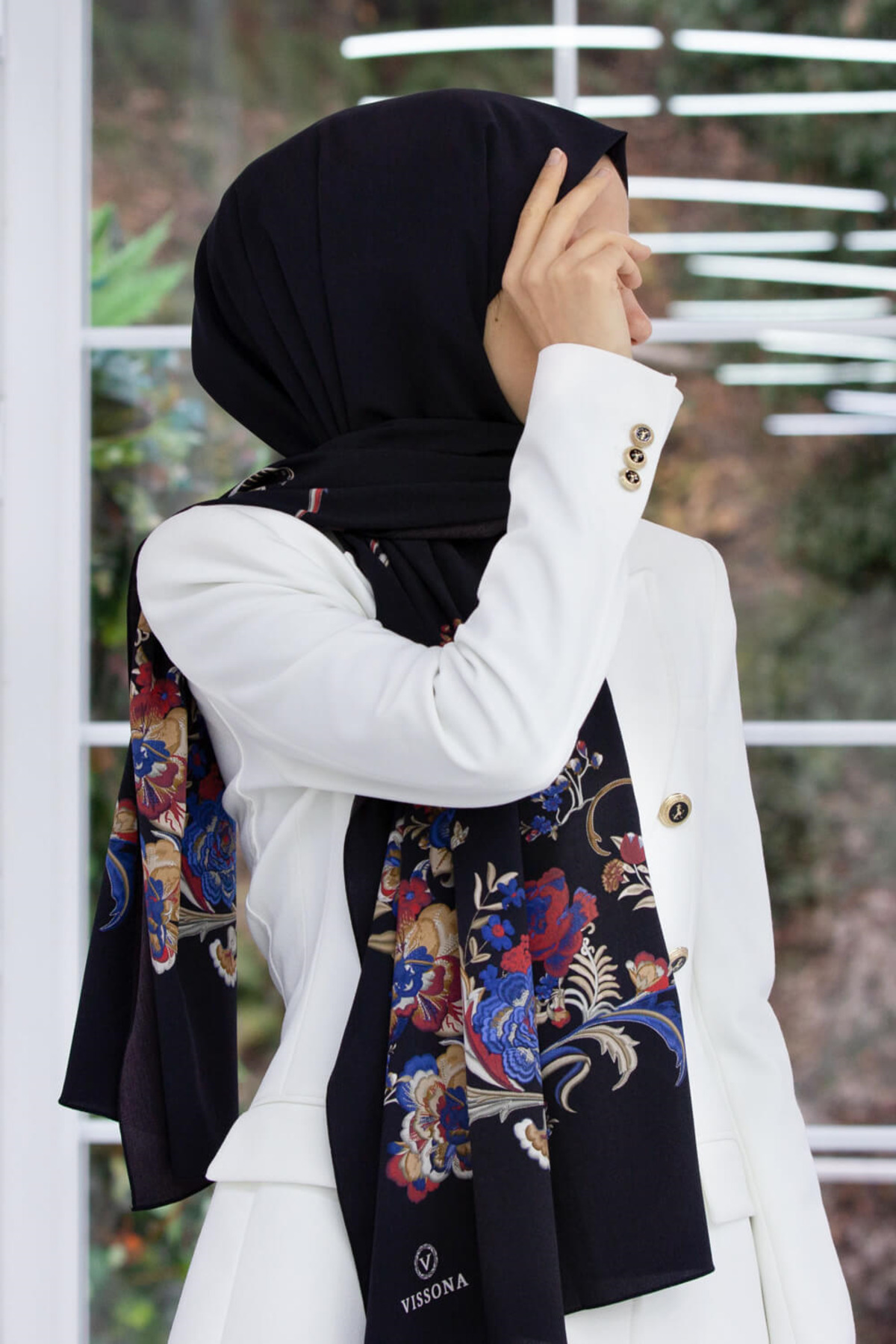 Kadın Lüks Medine Ipeği Şal Siyah