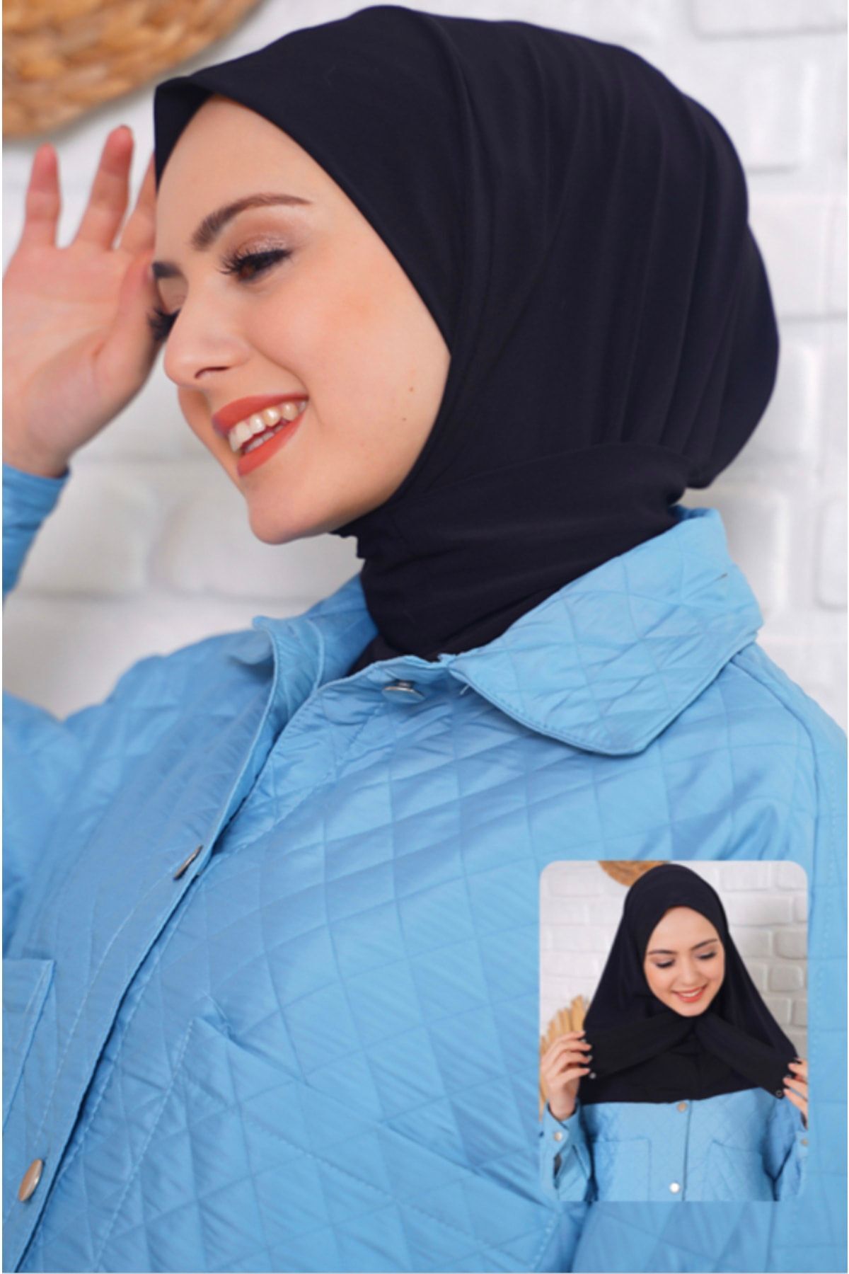 Çıtçıtlı Pratik Eşarp Şal, Pratik Hijap Eşarp Şal, Çıtçıt Penye Şal, Spor Eşarp Şal Siyah