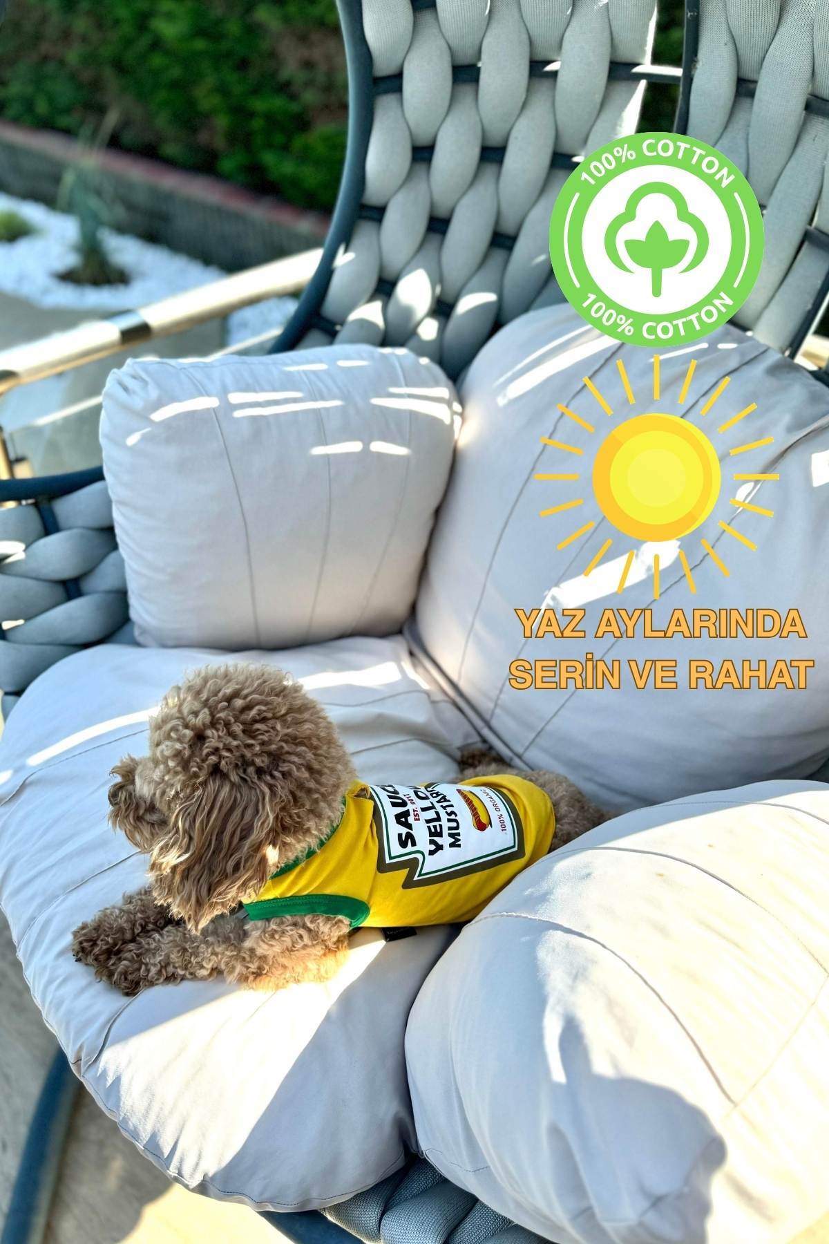 %100 Pamuk Yazlık Köpek Atlet, Penye Köpek Kıyafeti - Mustard