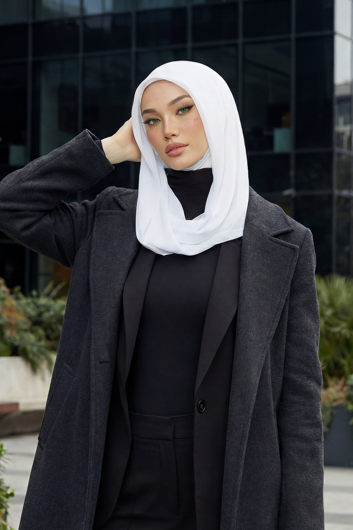 Penye İç Boneli Pratik Şifon Eşarp,Beyaz,PS-45