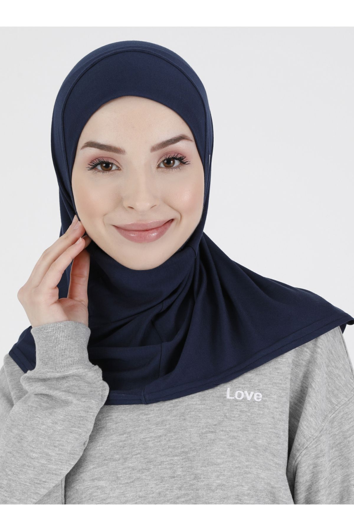 Düz Spor Hijab - Premium Atletik Sporcu Hazır Konforlu Tesettür Sport Hijab Bone - Lacivert